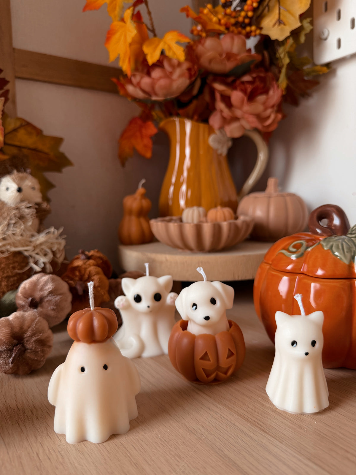 Bougie fantôme duo chien & chat fait main en cire d'olive coloris au choix senteur automne gourmand