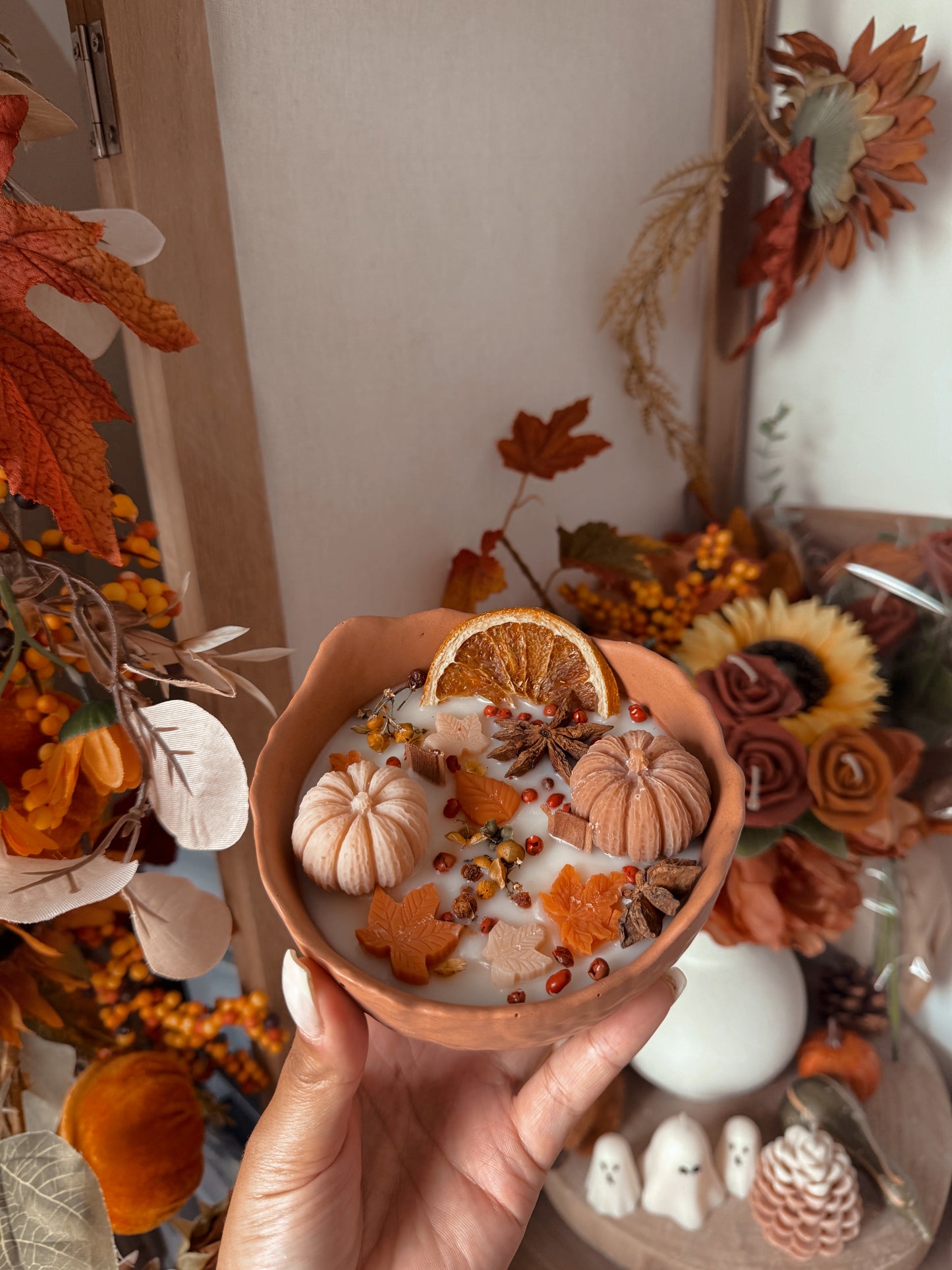 Bougie pot fait main texturé édition automne