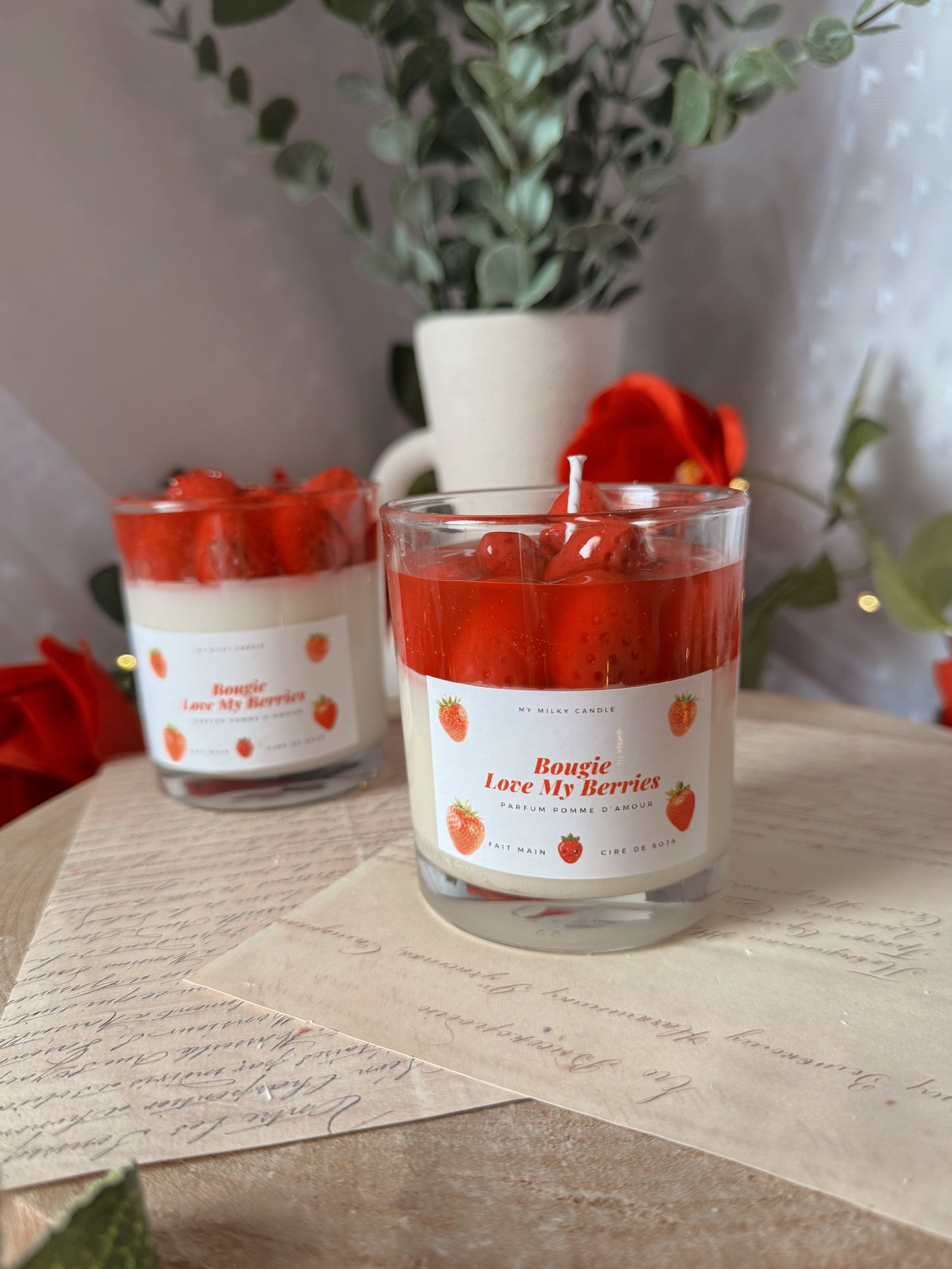 Bougie en verre Tartelette aux fraise parfum Pomme d'amour