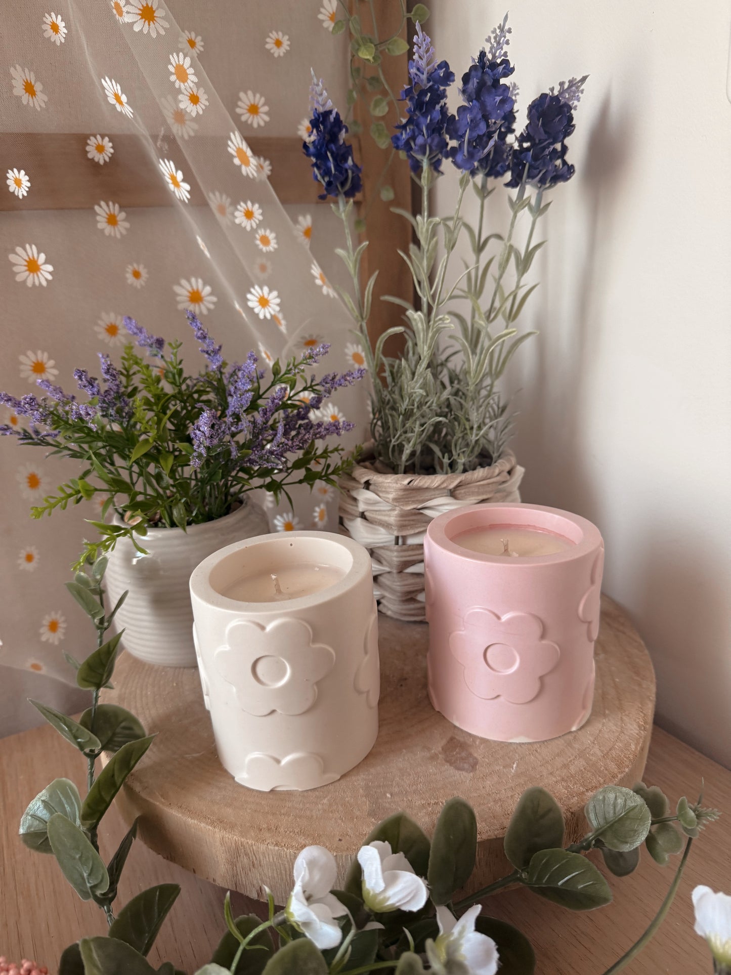 Bougie pot fait main Flowers coloris au choix