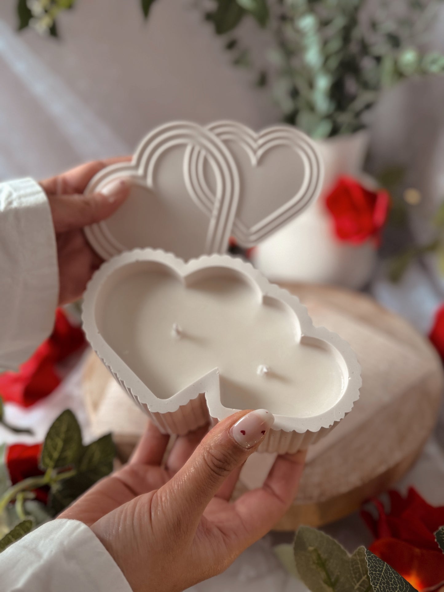 Bougie Double love pot fait main en jesmonite et cire de soja