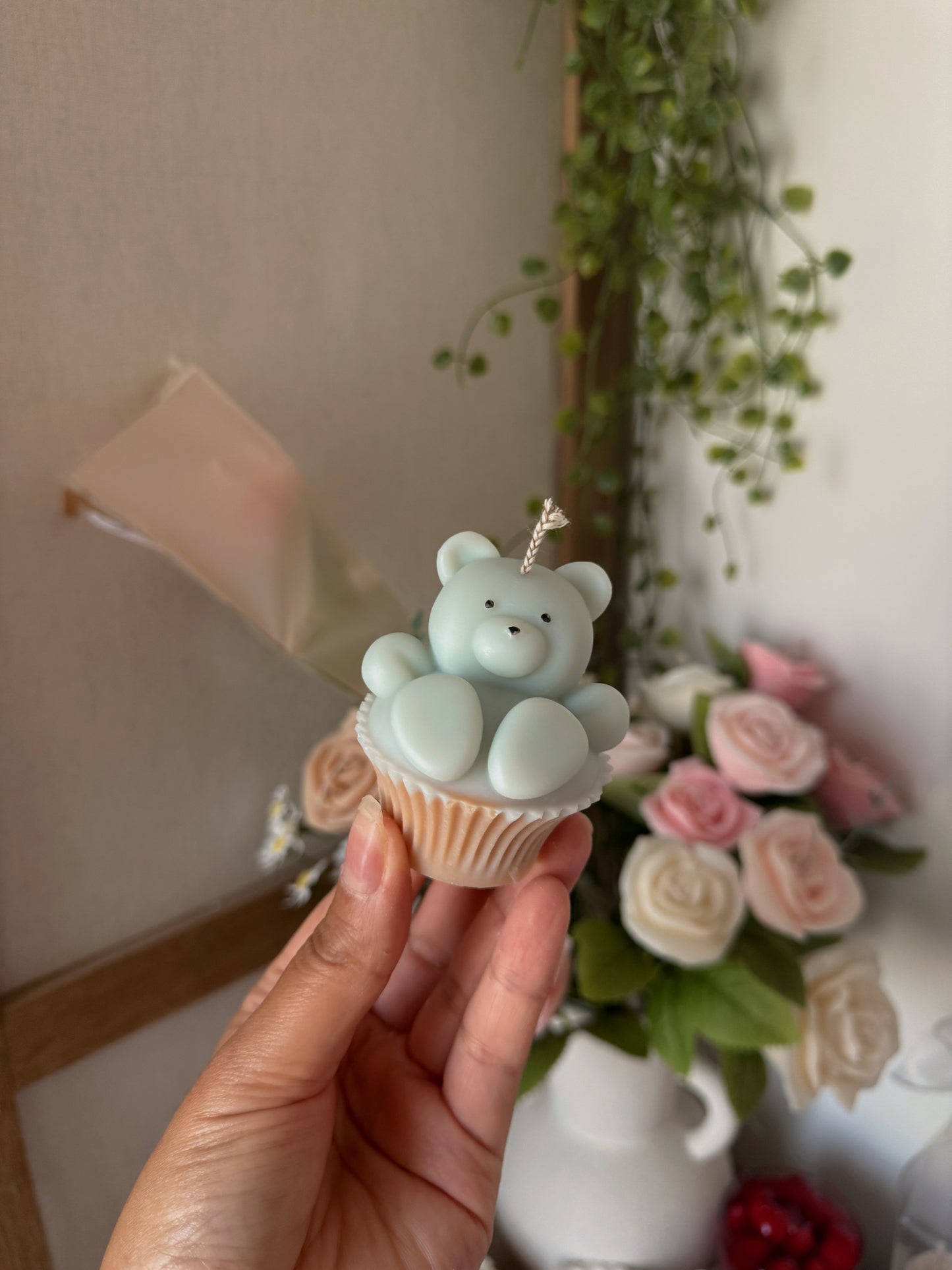 Bougie cupcake nounours coloris au choix