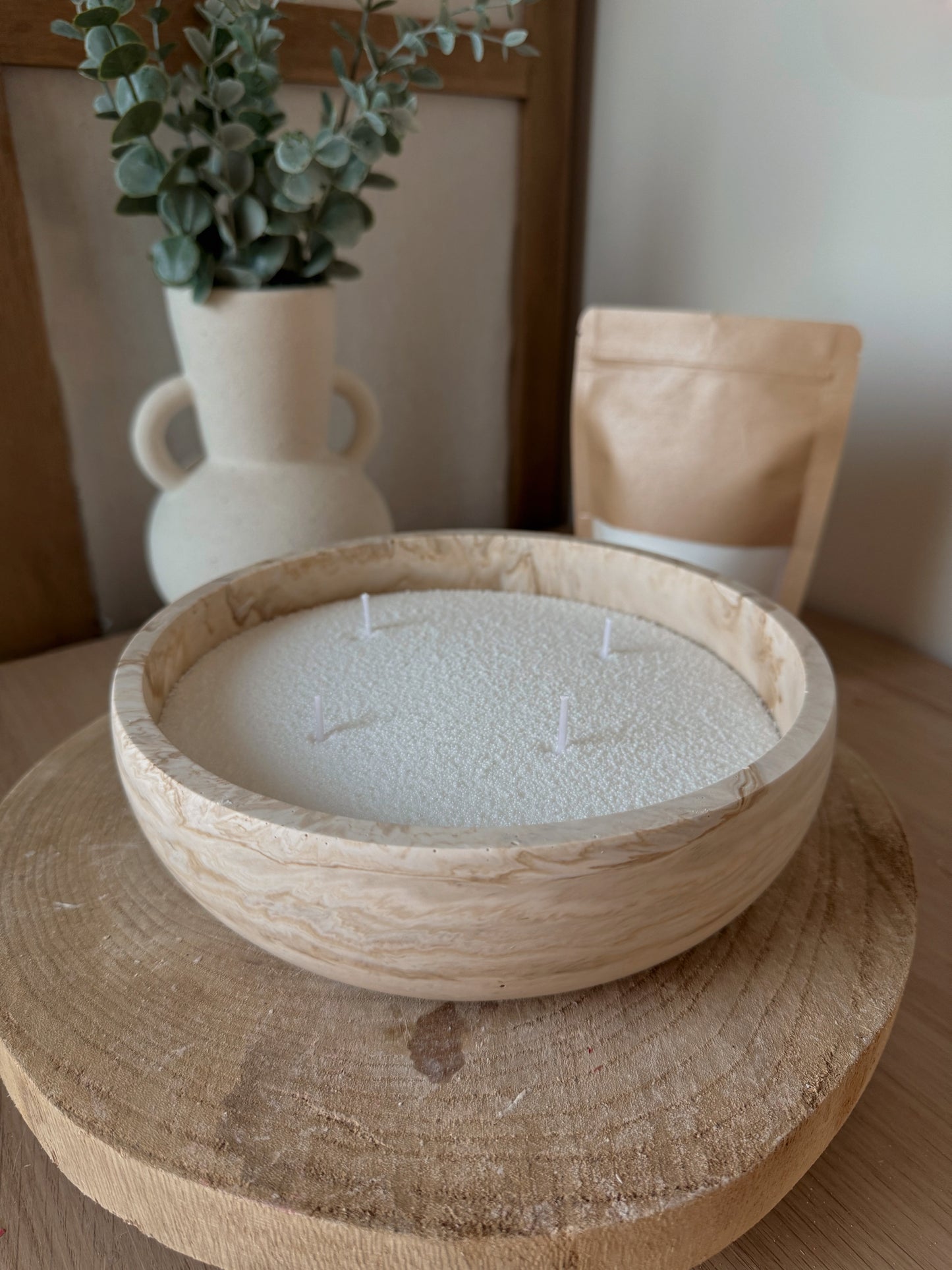 Kit Sandle cire et bol marbré fait main en jesmonite au choix