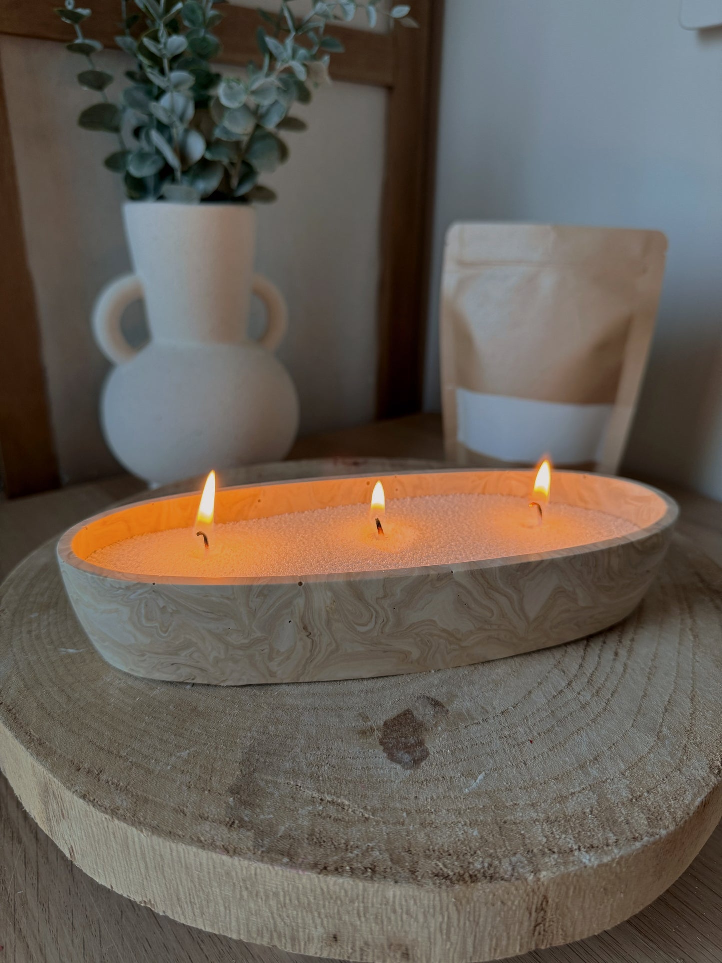 Kit Sandle cire et bol marbré fait main en jesmonite au choix