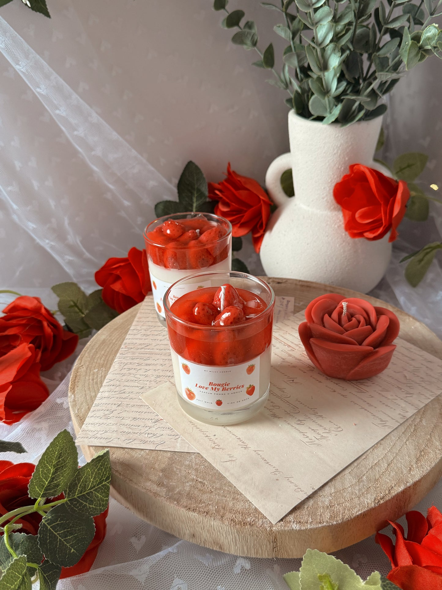Bougie en verre Tartelette aux fraise parfum Pomme d'amour