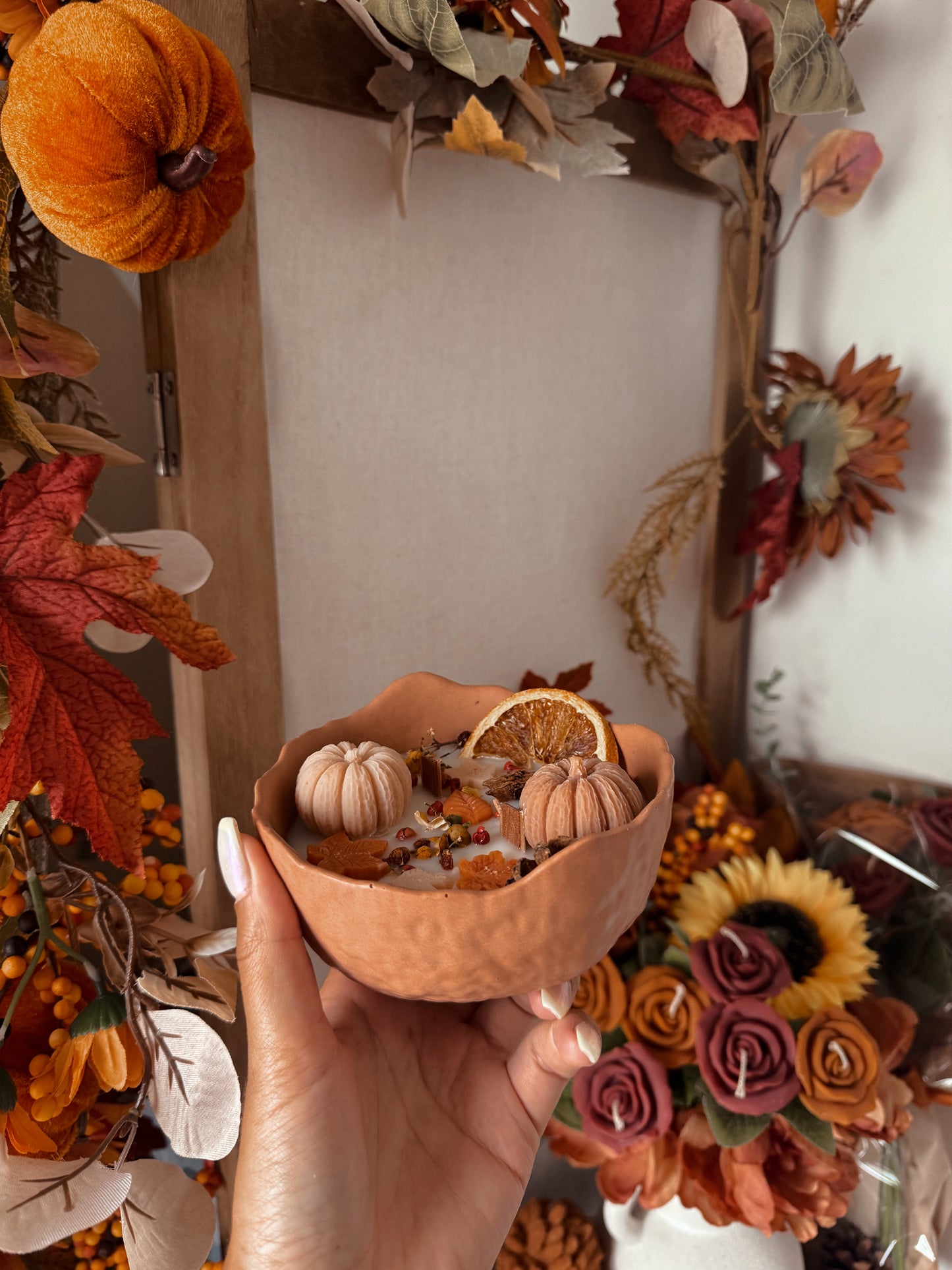 Bougie pot fait main texturé édition automne