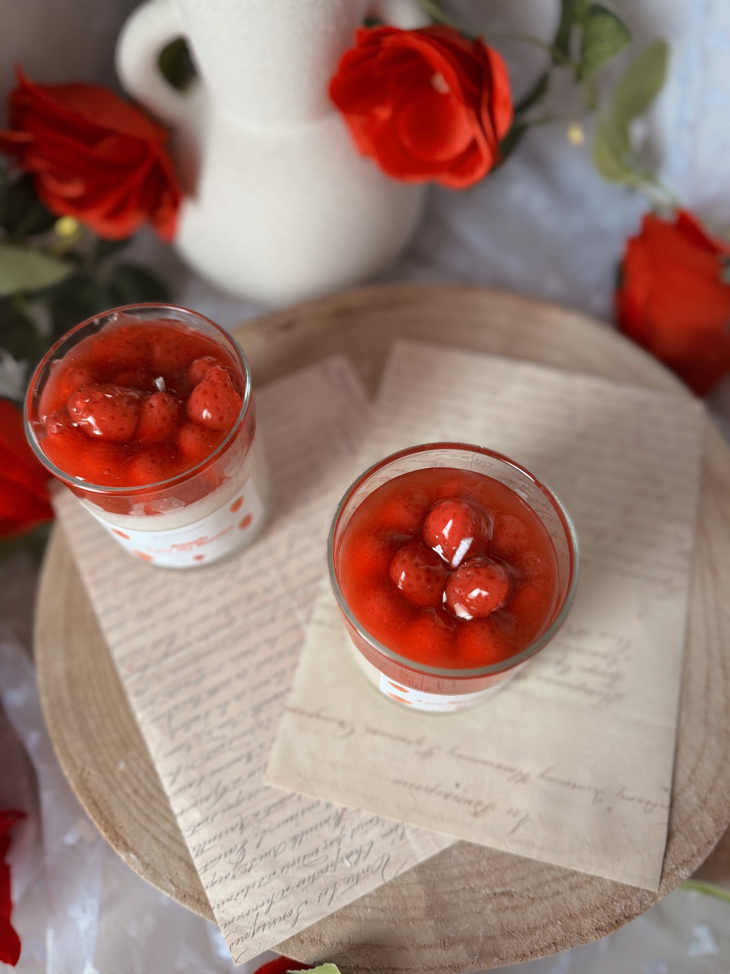 Bougie en verre Tartelette aux fraise parfum Pomme d'amour