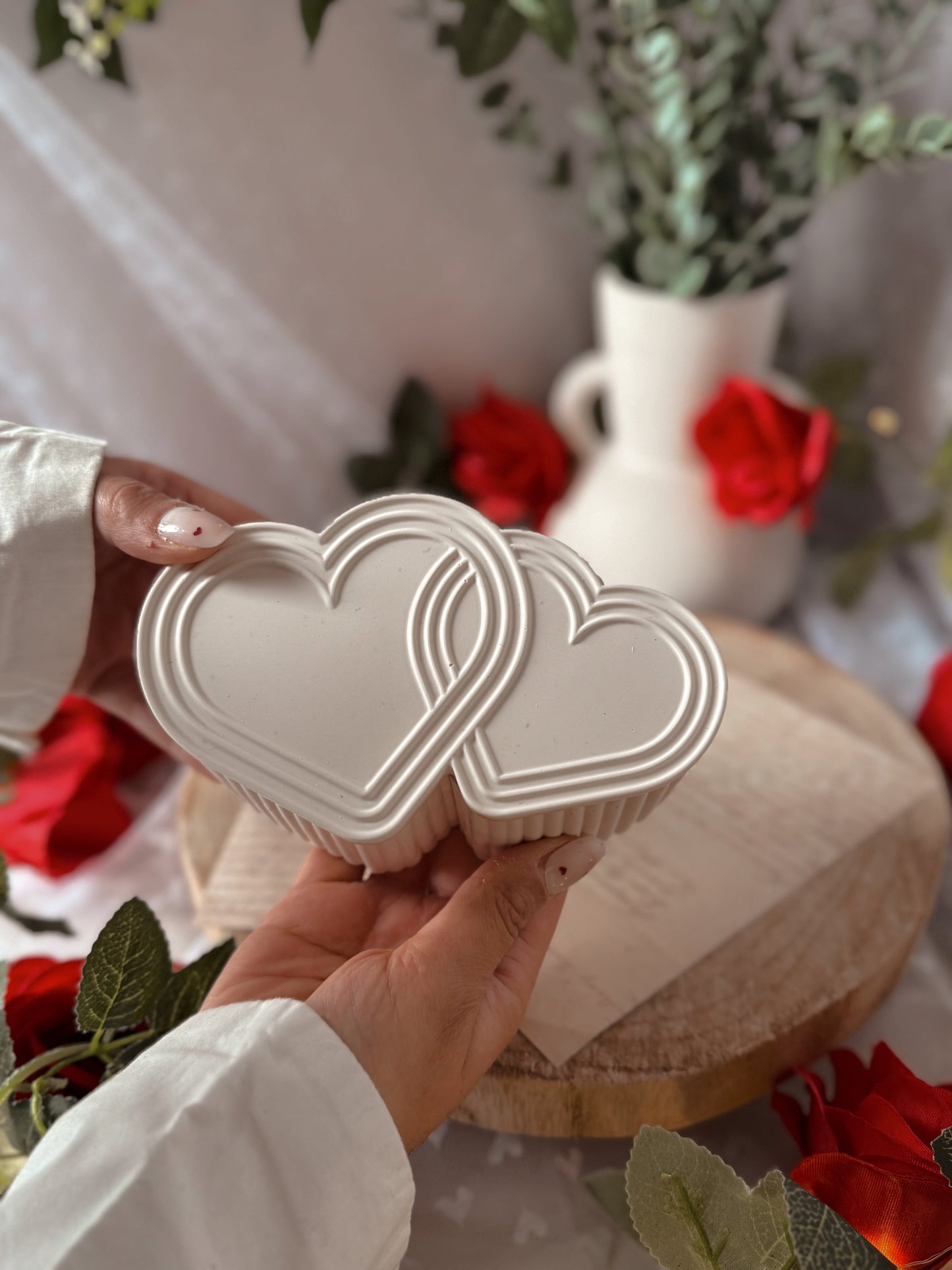 Bougie Double love pot fait main en jesmonite et cire de soja