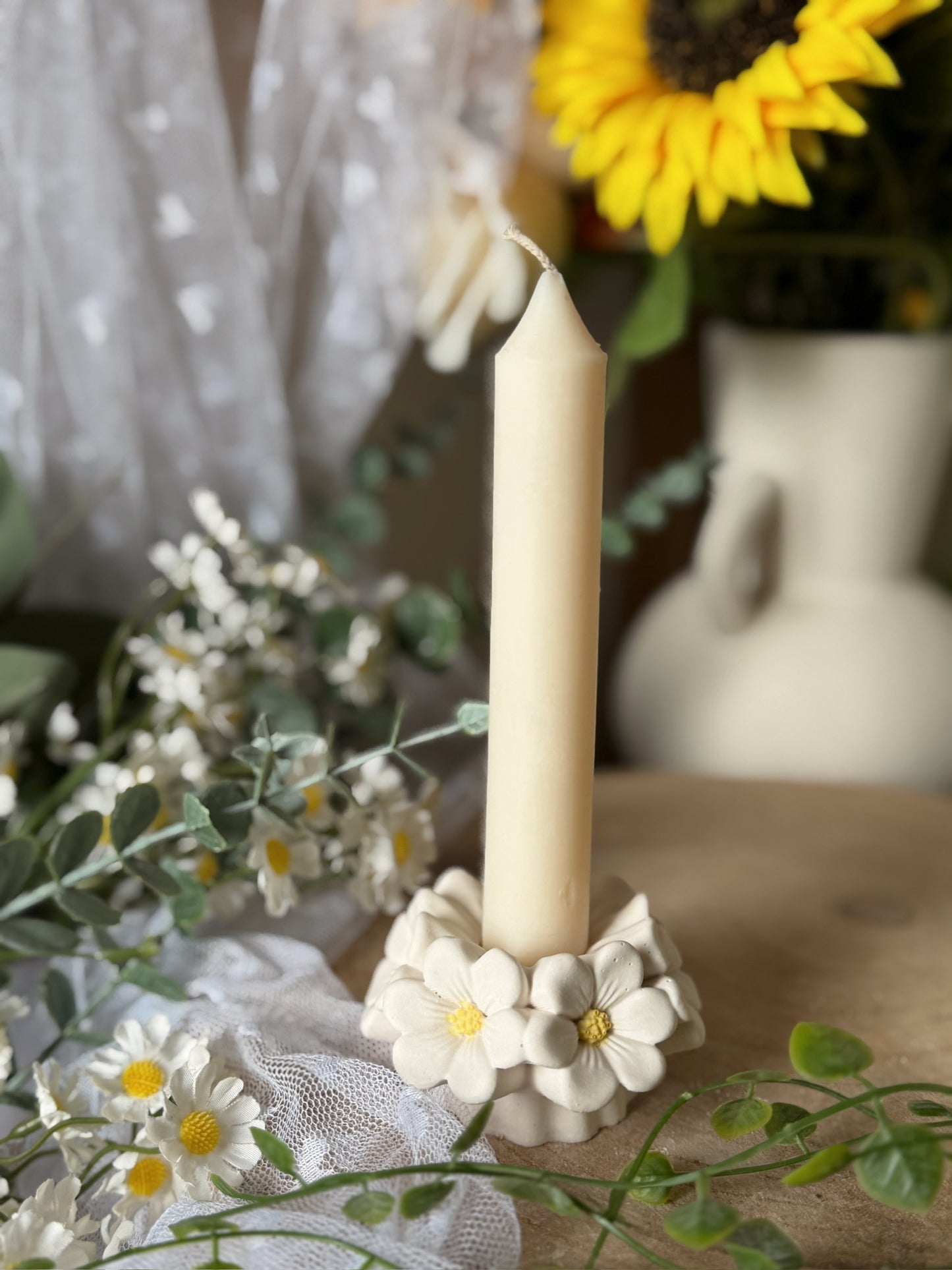 Bougeoir marguerite fait main en jesmonite