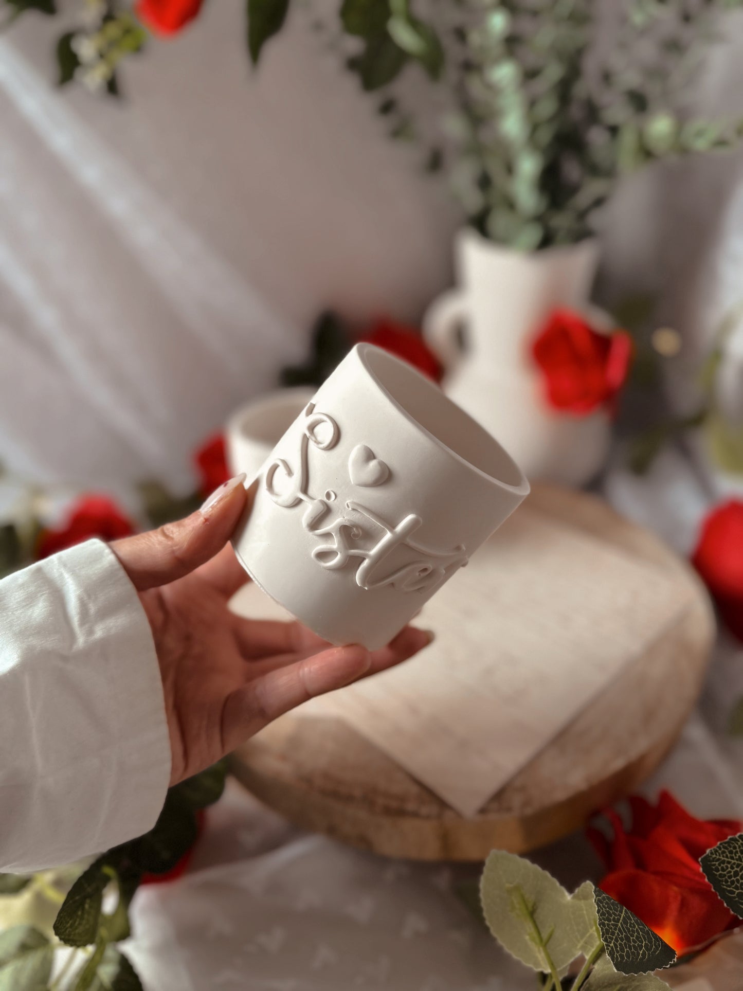 Bougie SISTER pot fait main en jesmonite et cire de soja parfum au choix