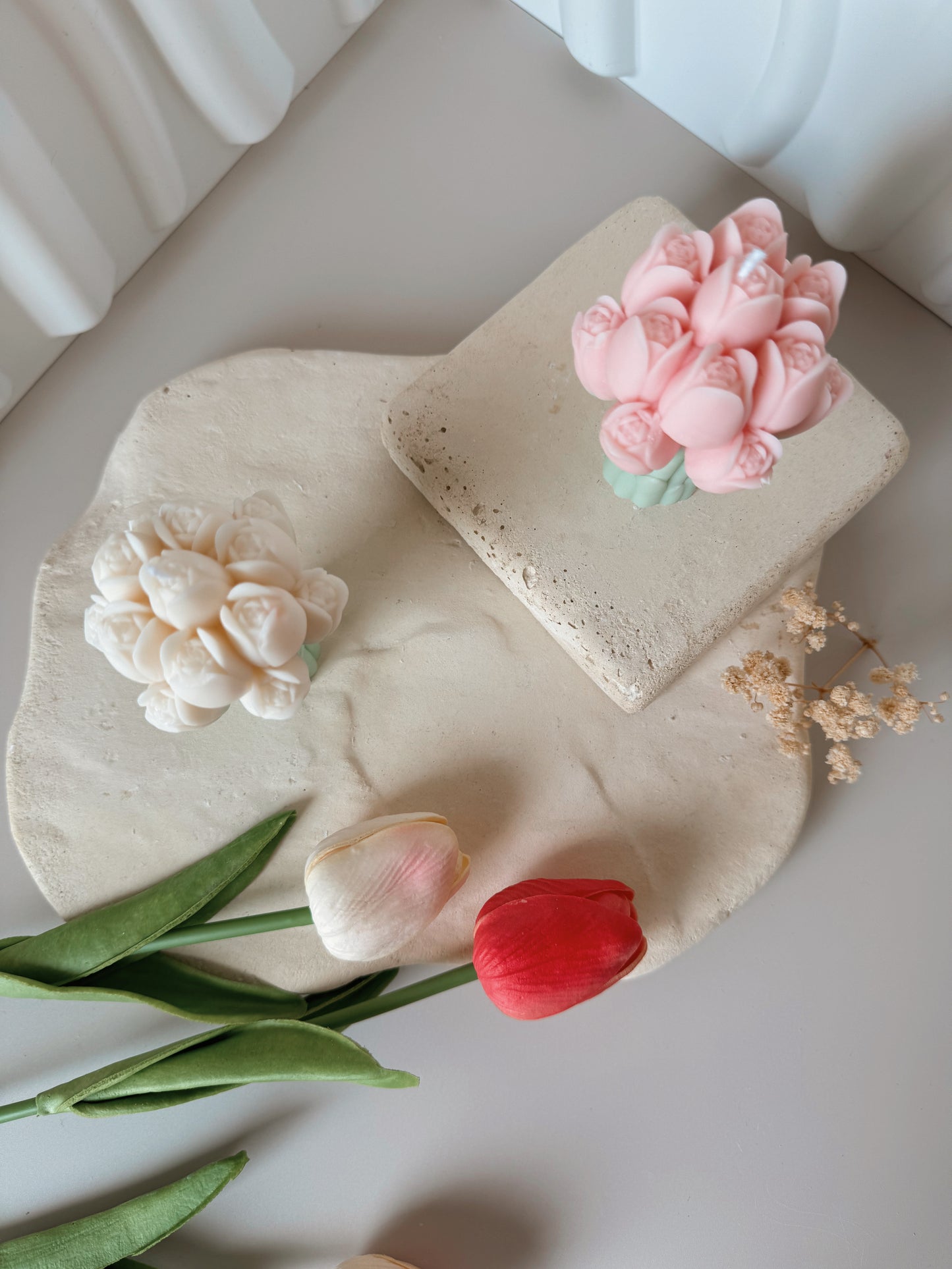 Bougie bouquet de tulipes coloris aux choix fait main en cire de colza