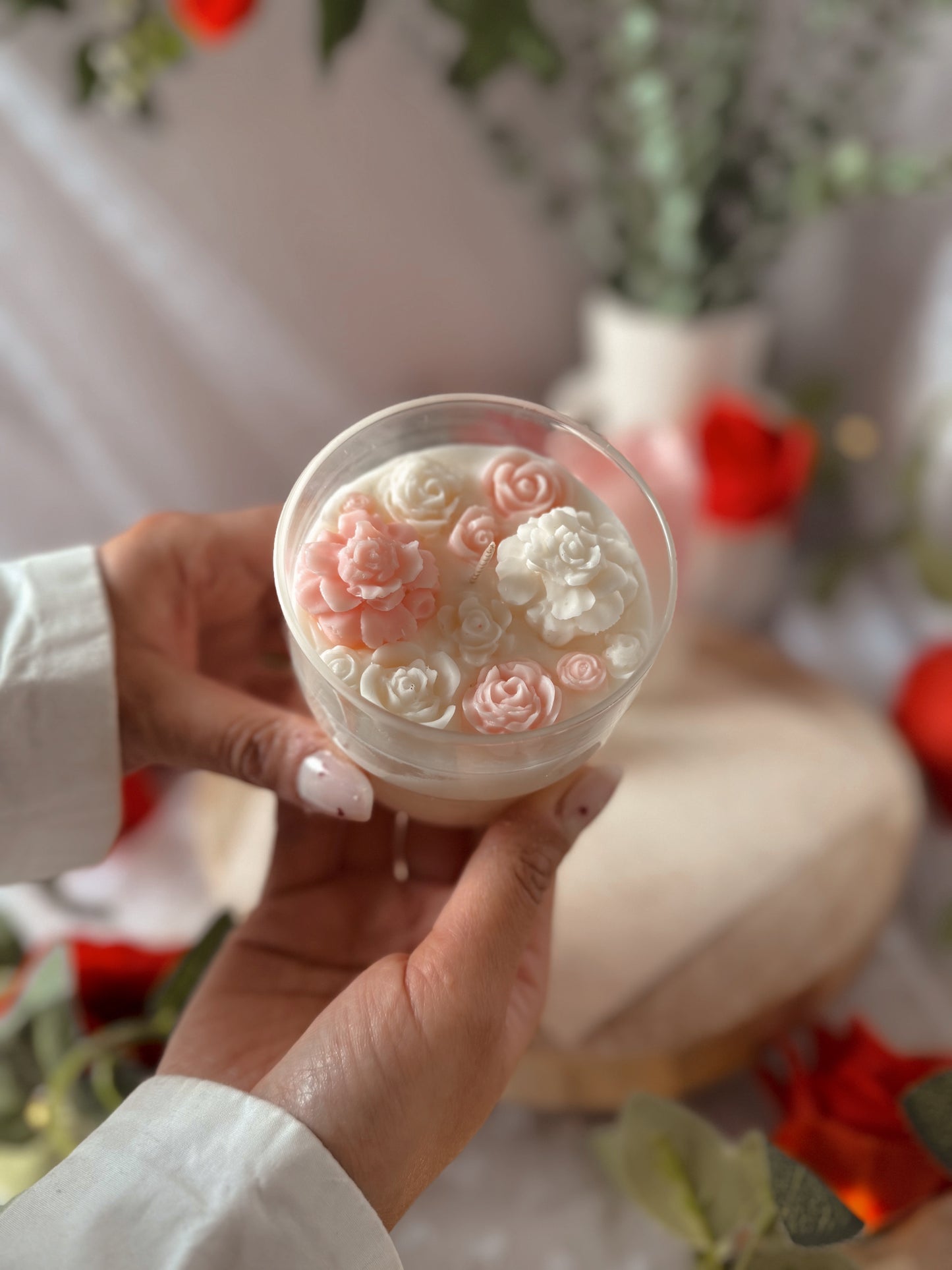 Bougie en verre jardin de roses