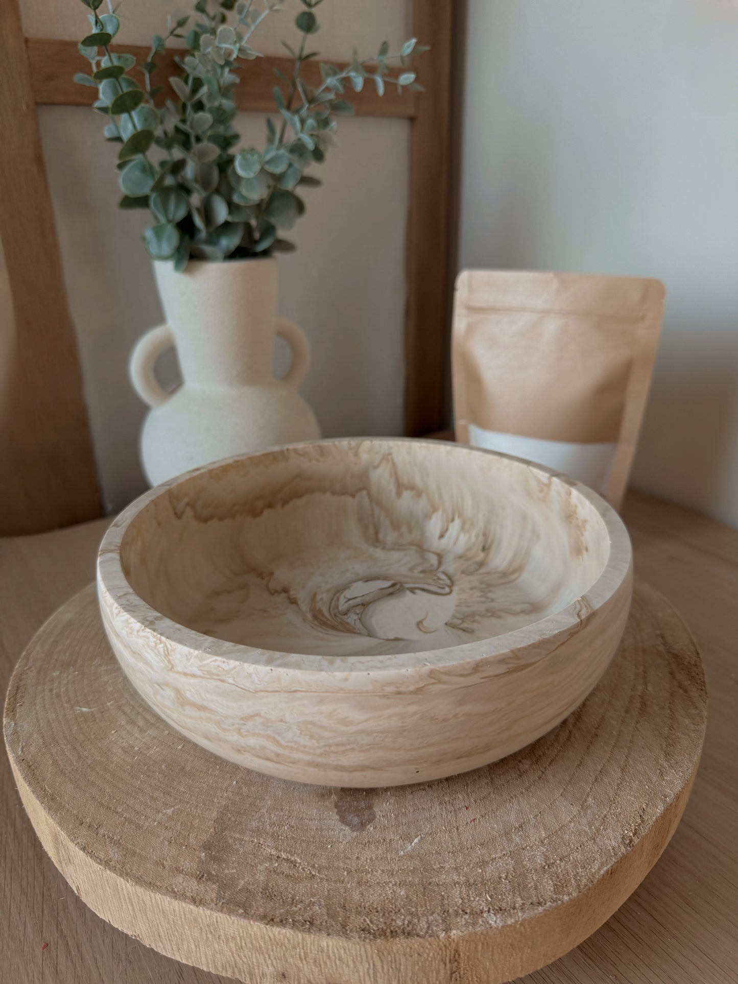 Kit Sandle cire et bol marbré fait main en jesmonite au choix
