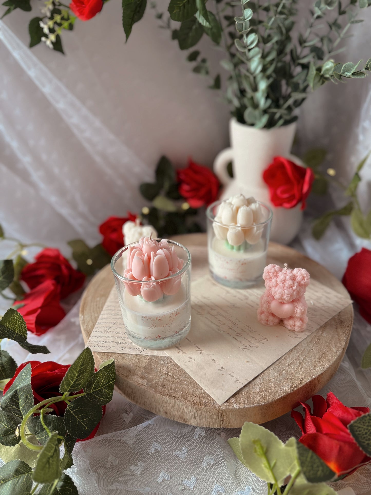 Bougie en verre Bouquet de tulipes coloris au choix