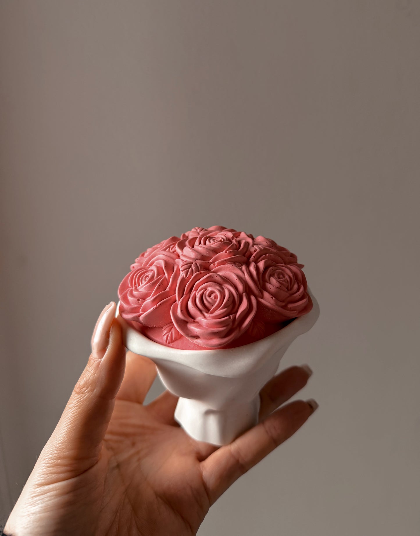 Bougie bouquets de rose contenant fait main senteur bois de rose