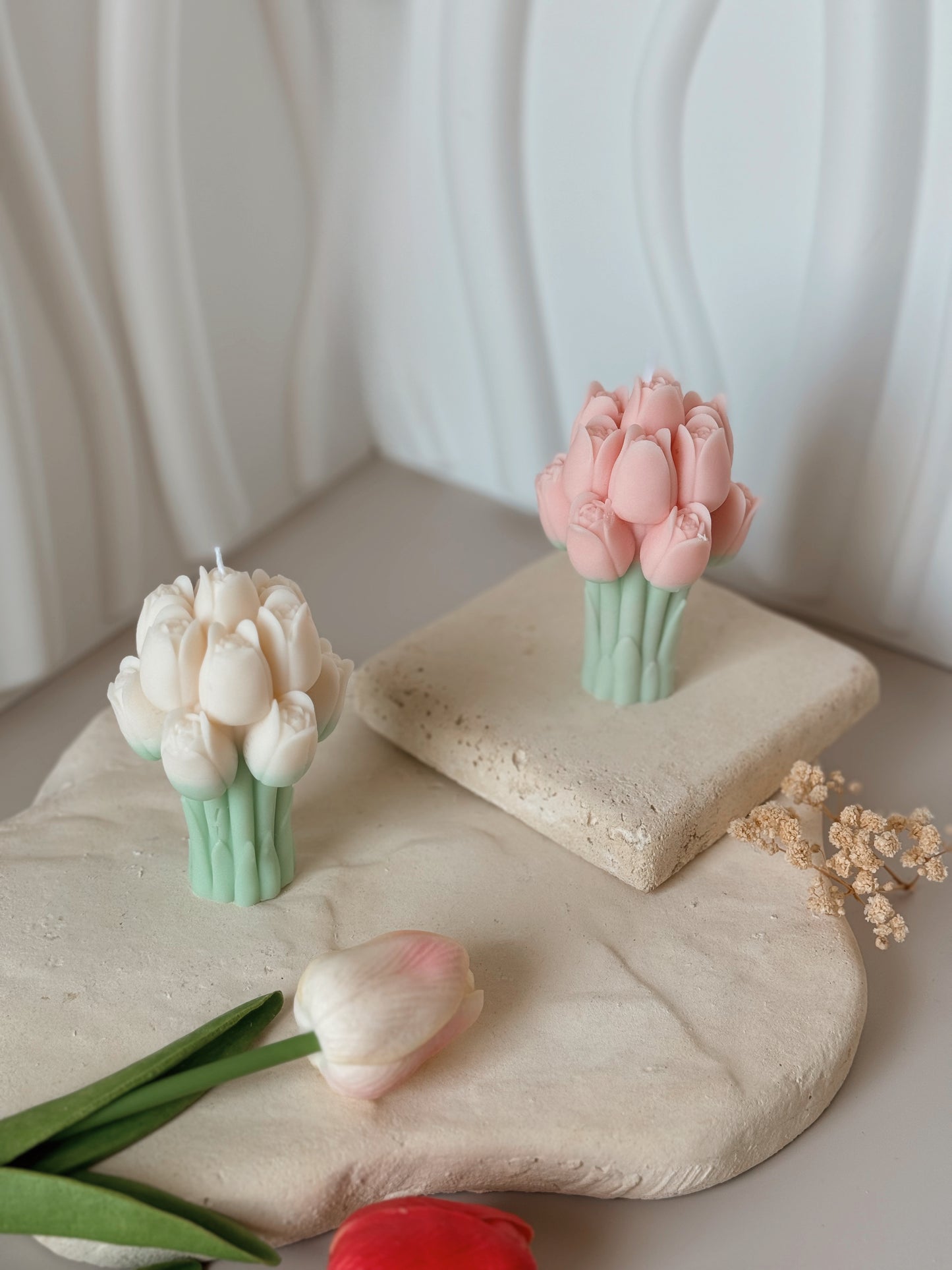 Bougie bouquet de tulipes coloris aux choix fait main en cire de colza