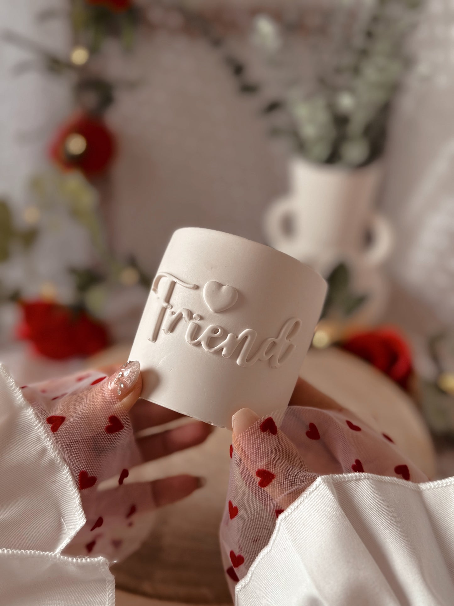 Bougie FRIEND pot fait main en jesmonite et cire de soja parfum au choix
