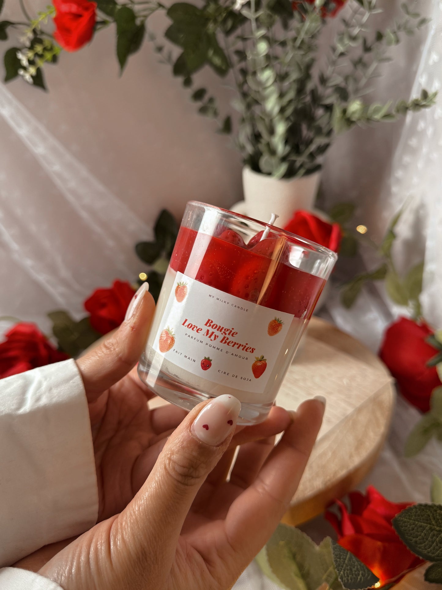 Bougie en verre Tartelette aux fraise parfum Pomme d'amour