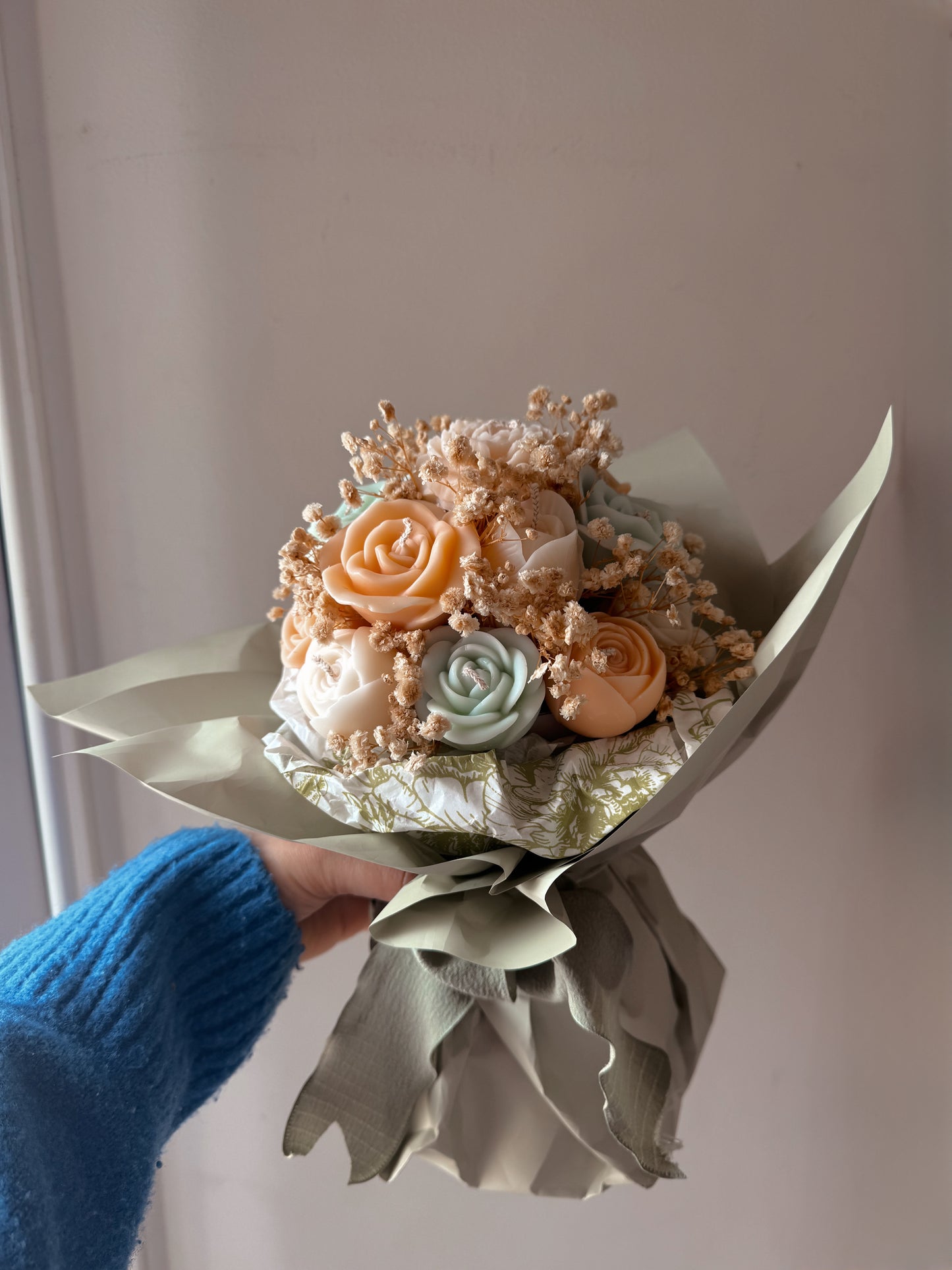 Énorme bouquet éternel vert d’eau parfum pivoine