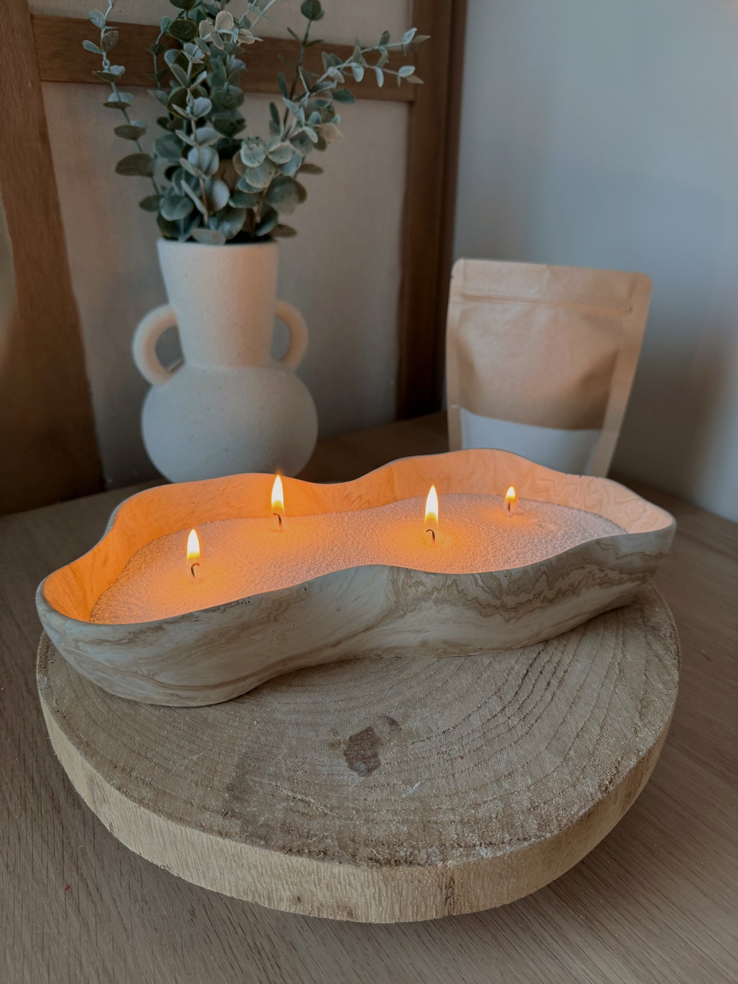 Kit Sandle cire et bol marbré fait main en jesmonite au choix