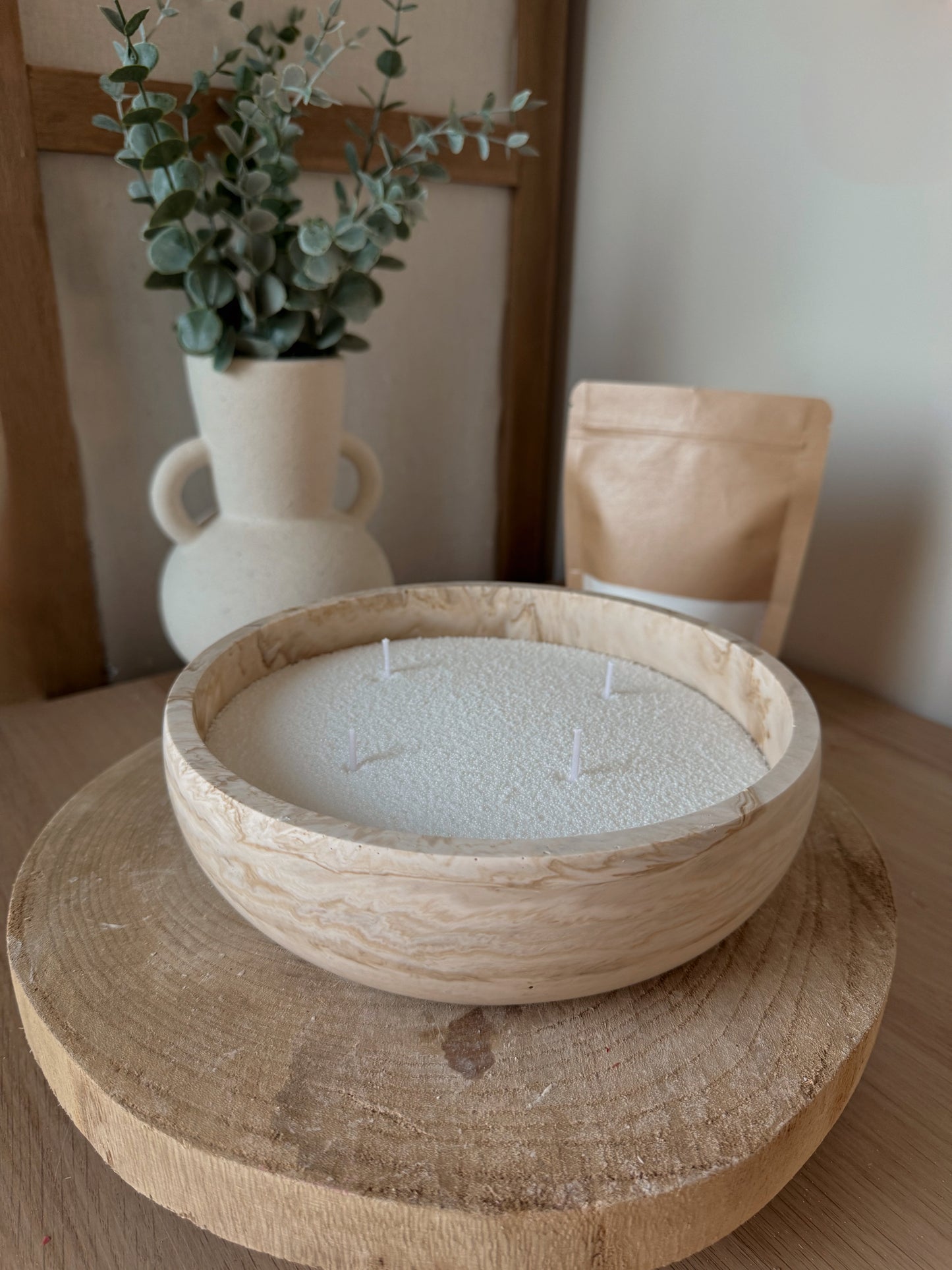 Kit Sandle cire et bol marbré fait main en jesmonite au choix