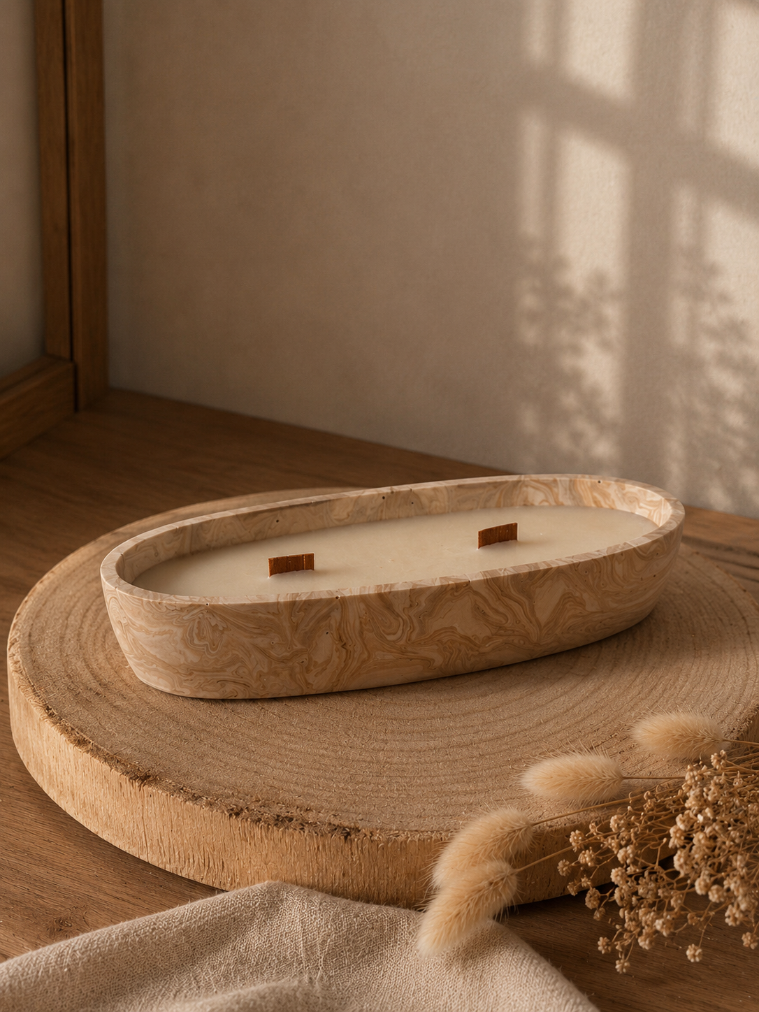 Bougie Centre de table marbré beige