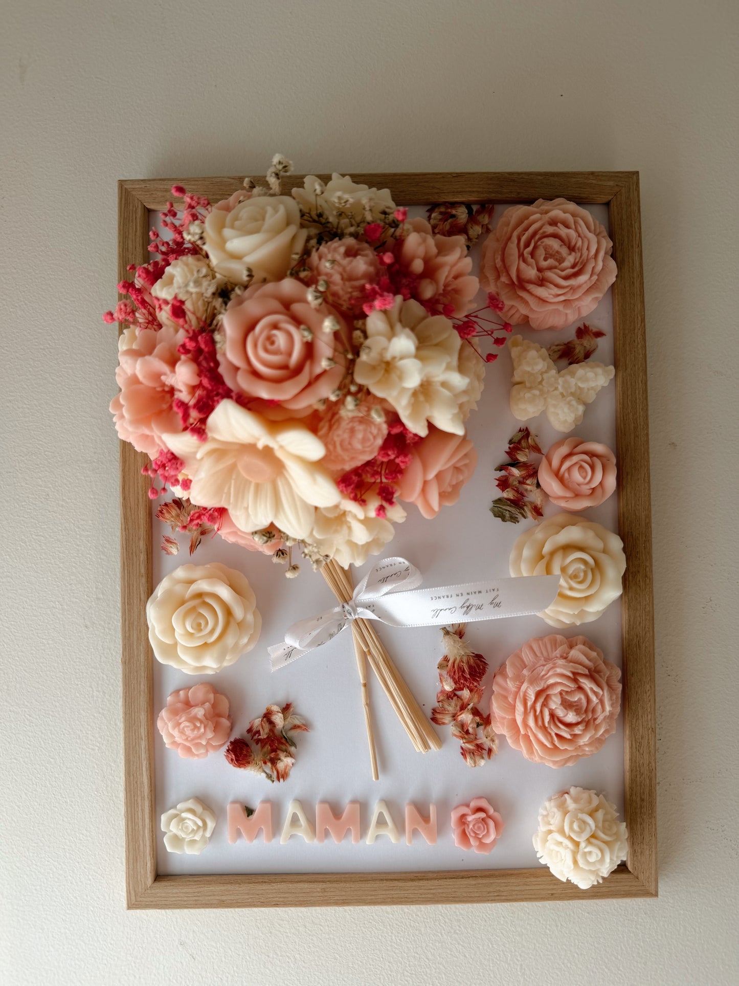 Tableau bouquet de fleurs de cire d'olive spécial fête des mères Parfumé senteur Fleur de cerisier