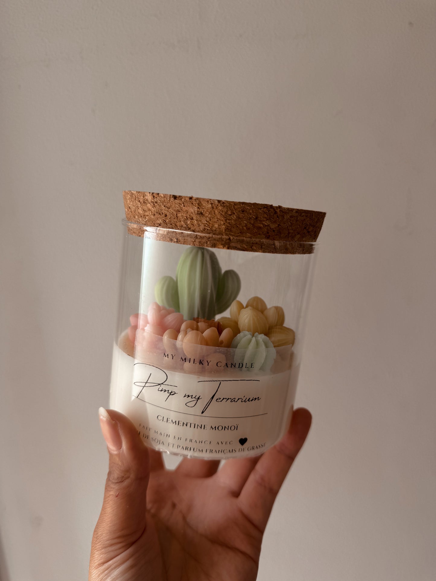 Bougie terrarium en verre senteur clémentine monoï