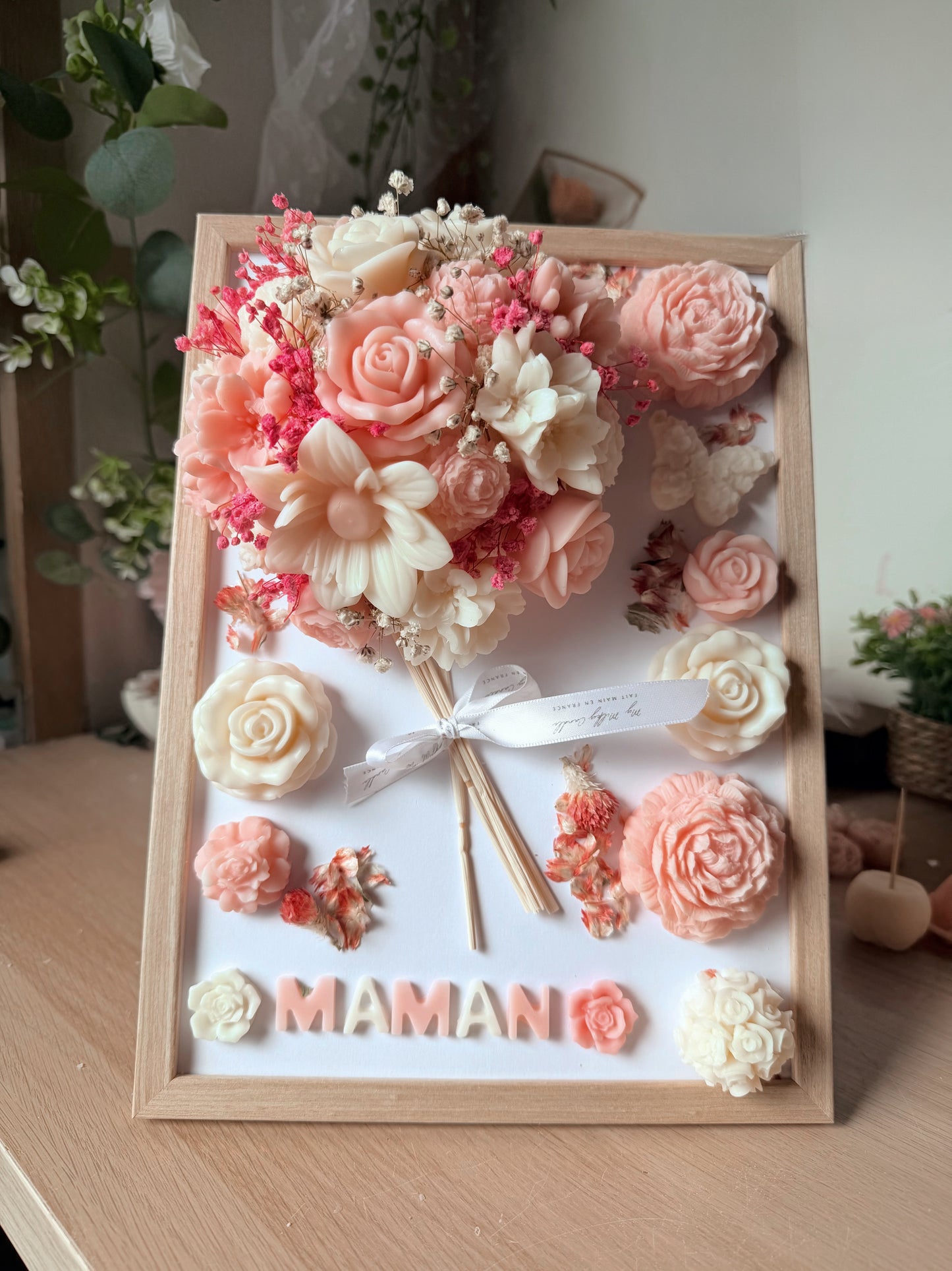 Tableau bouquet de fleurs de cire d'olive spécial fête des mères Parfumé senteur Fleur de cerisier