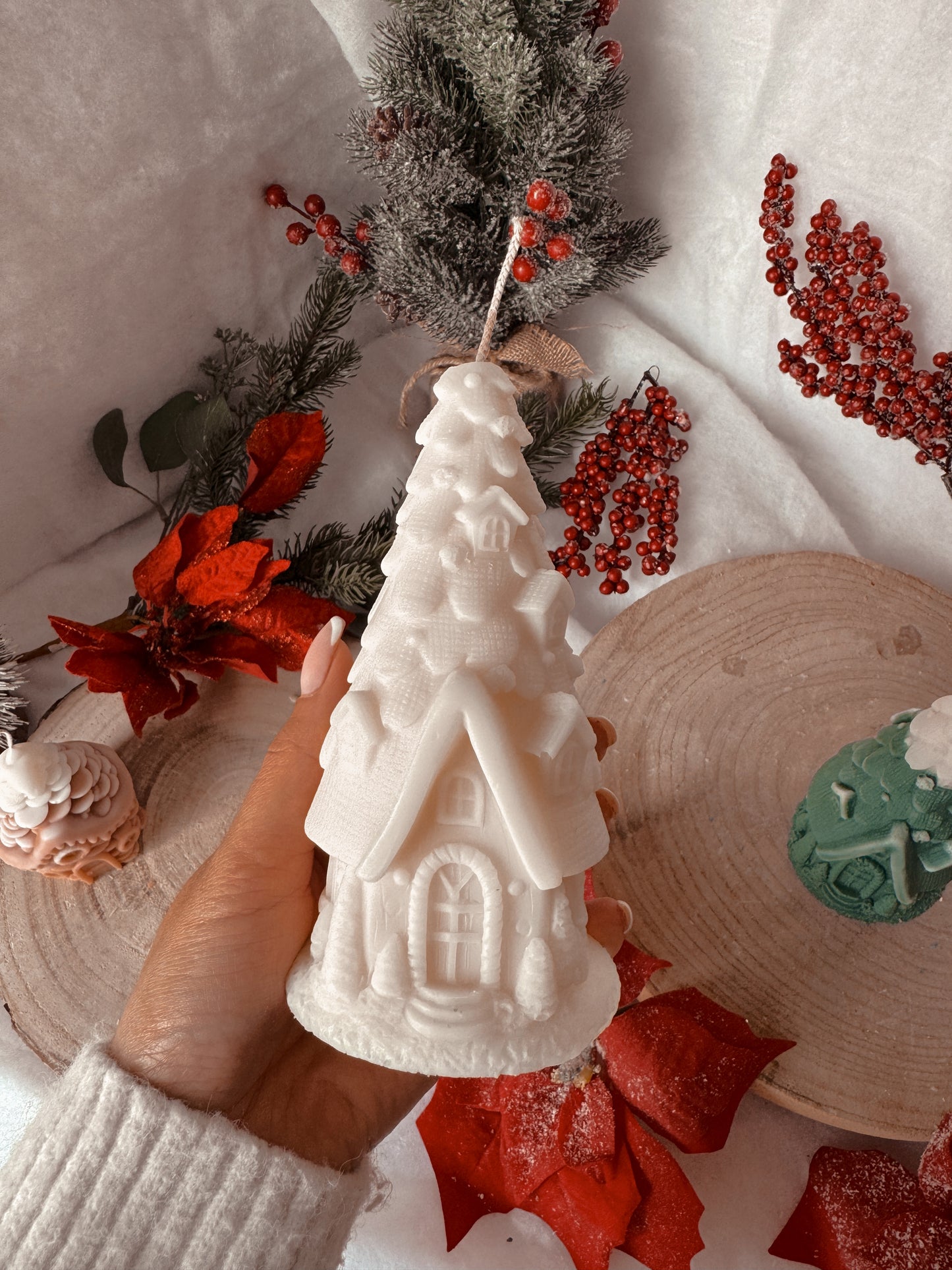 Bougie maison sapin fait main en cire d’olive coloris au choix