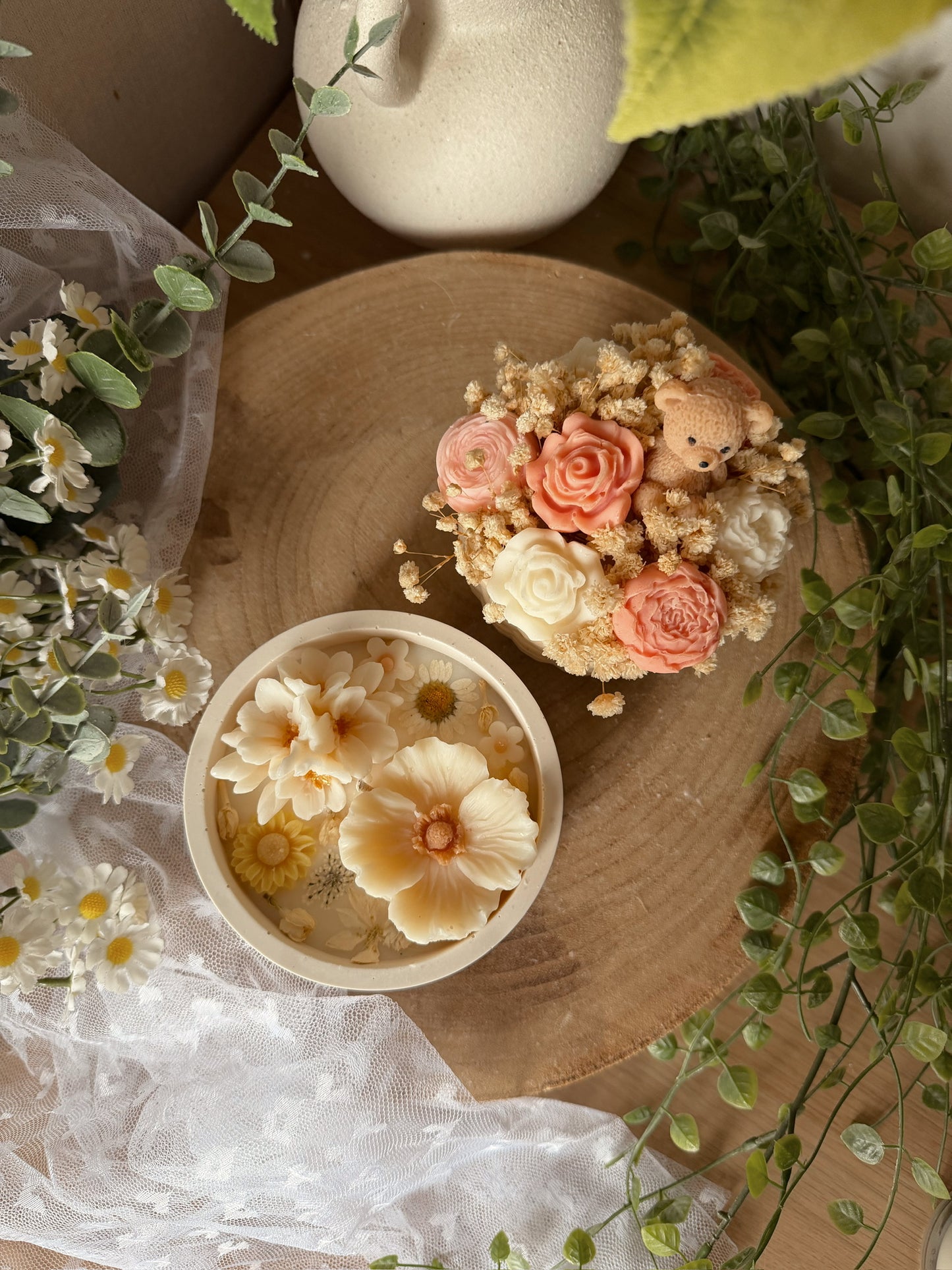 Bouquet de fondants parfumés panier fait main en jesmonite senteur gaufre