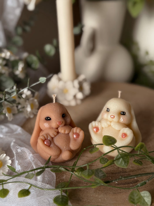 Bougie Lapin pattes en l'air coloris au choix fait main