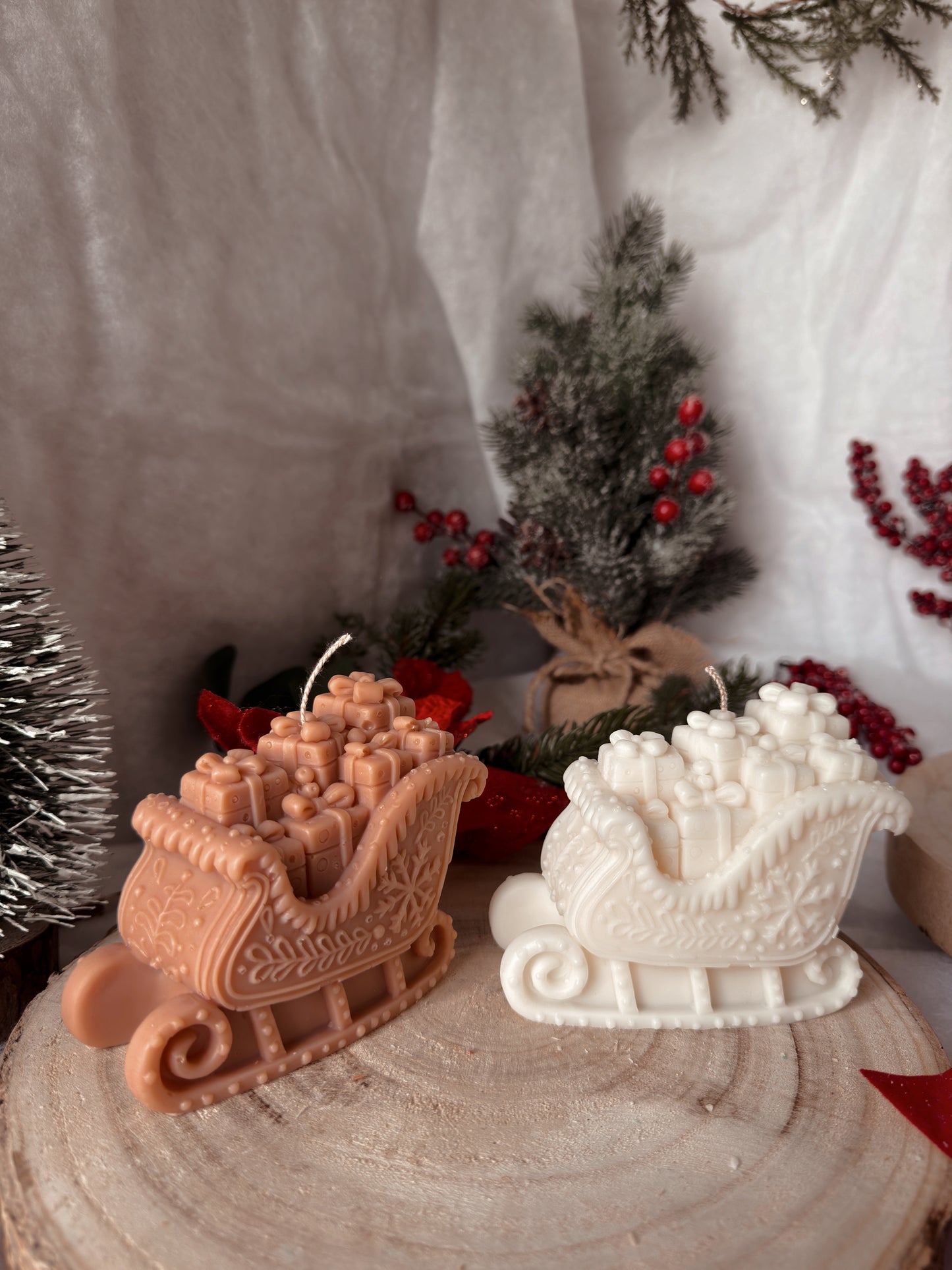 Bougie traîneau fait main en cire d’olive coloris au choix