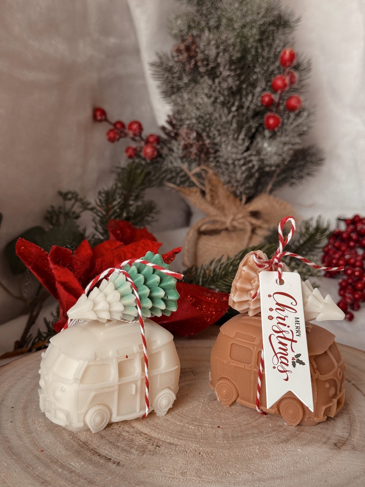 Bougie van et sapin de Noël  fait main en cire d’olive coloris au choix