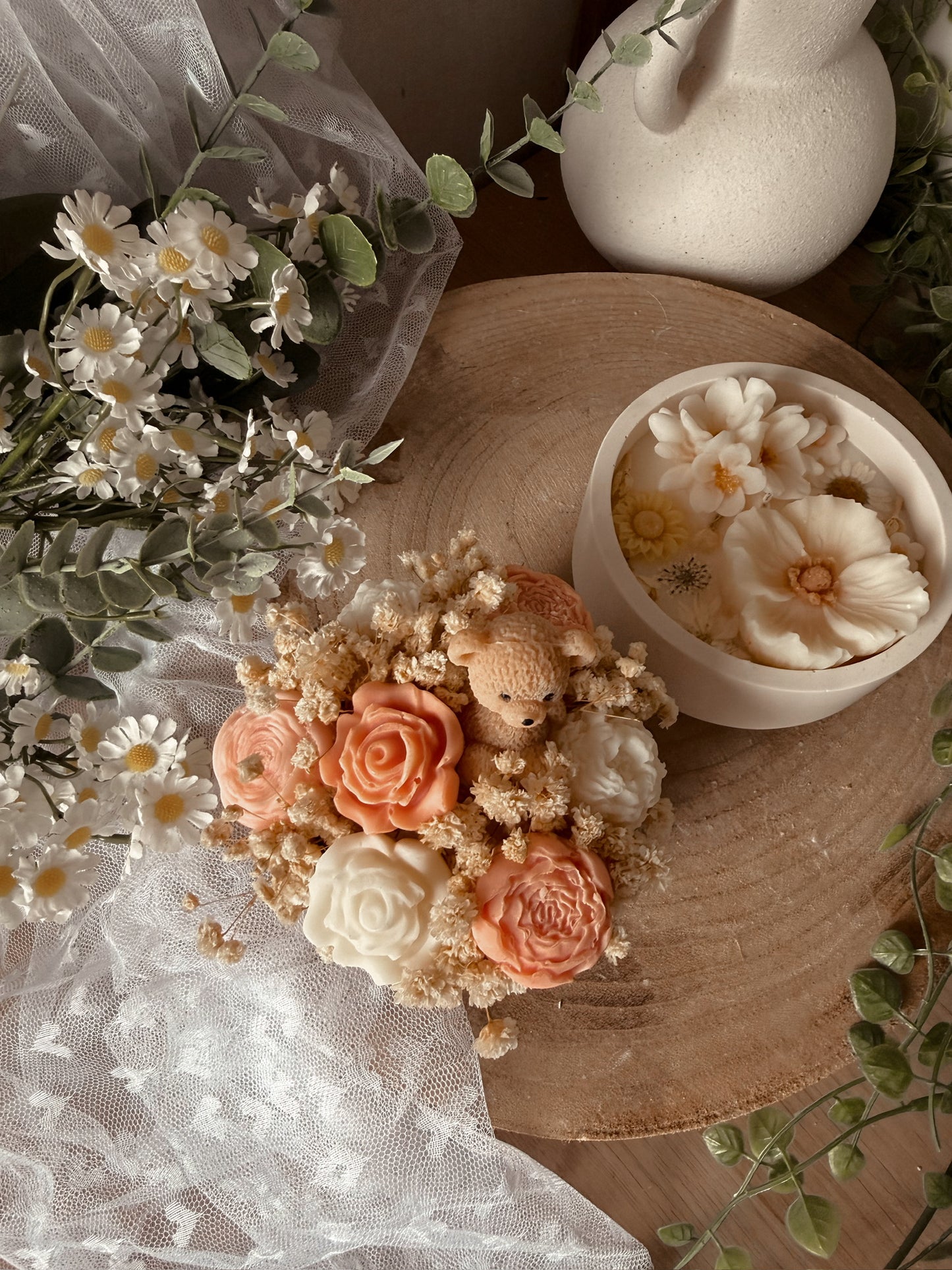 Bouquet de fondants parfumés panier fait main en jesmonite senteur gaufre