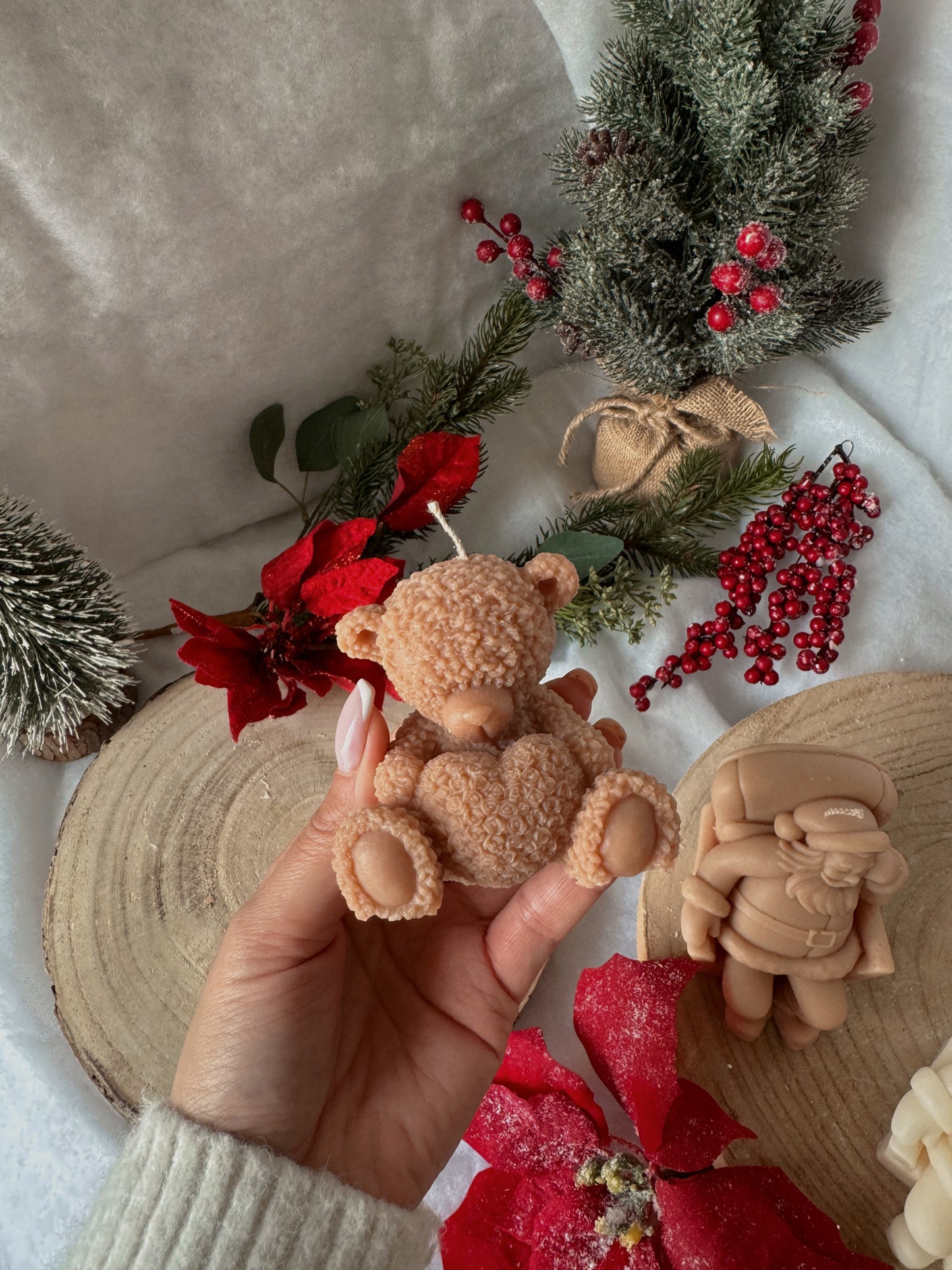 Bougie nounours câlin fait main en cire d’olive coloris au choix