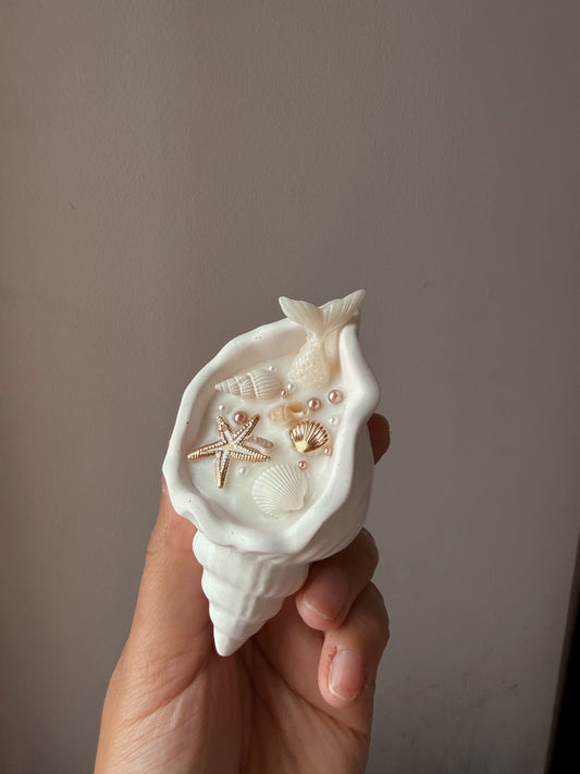 Bougie mini coquillage fait main en jesmonite et cire d’olive, senteur au choix
