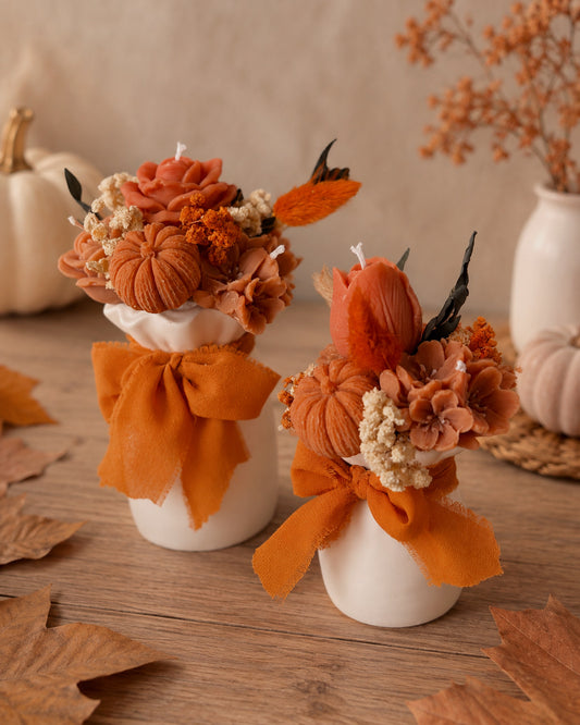 Bouquet vase en jesmonite 2 tailles aux choix édition limité automne fait main fleurs en cire senteurs automne gourmand