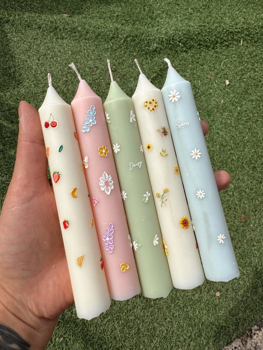 Chandelle Printemps coloré fait main en cire de colza