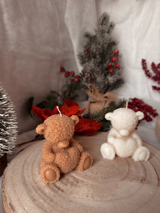Bougie nounours câlin fait main en cire d’olive coloris au choix