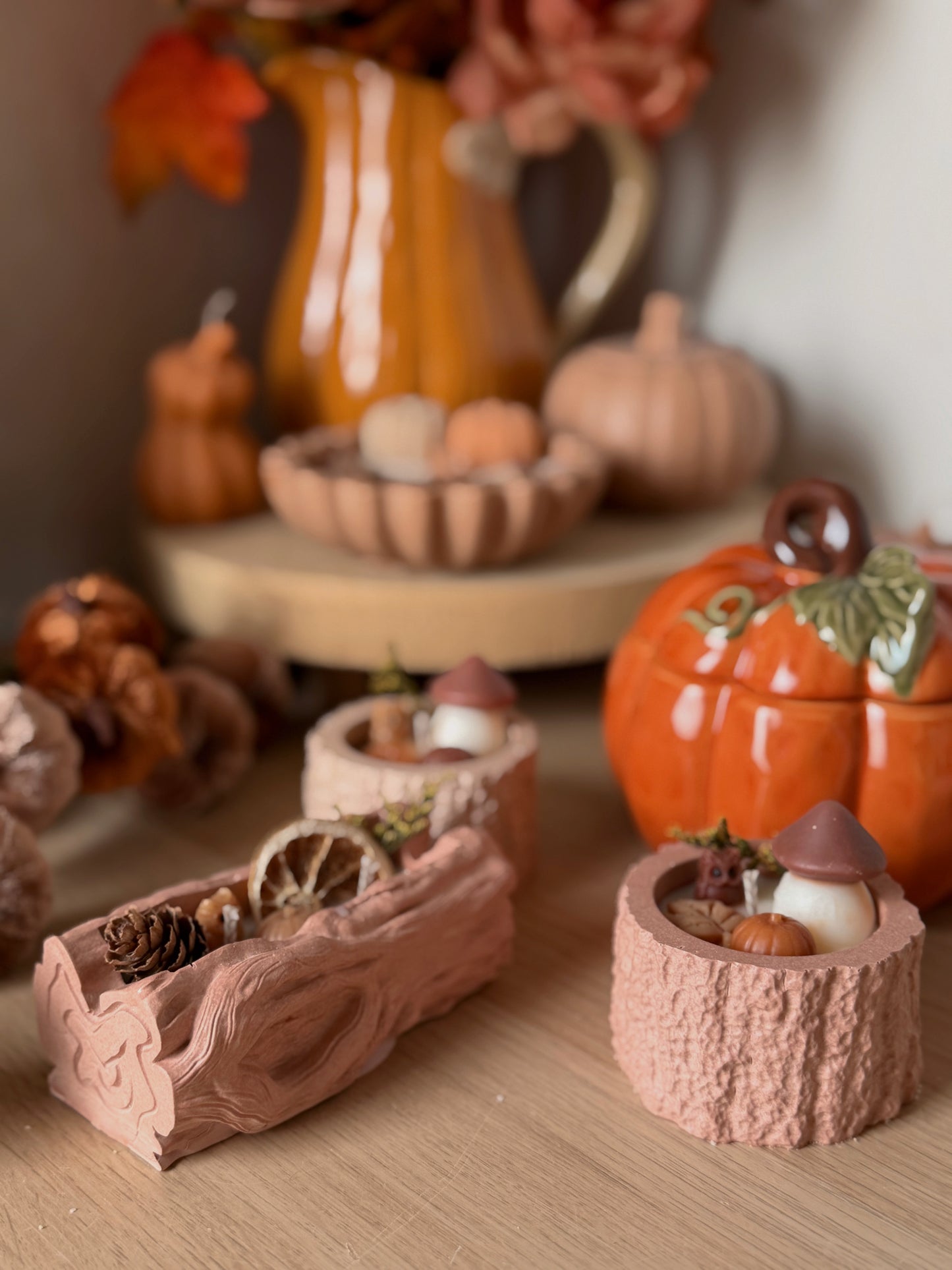 Bougie tronc d'arbre pot fait main en jesmonite petit modèle & cire de soja senteur au choix