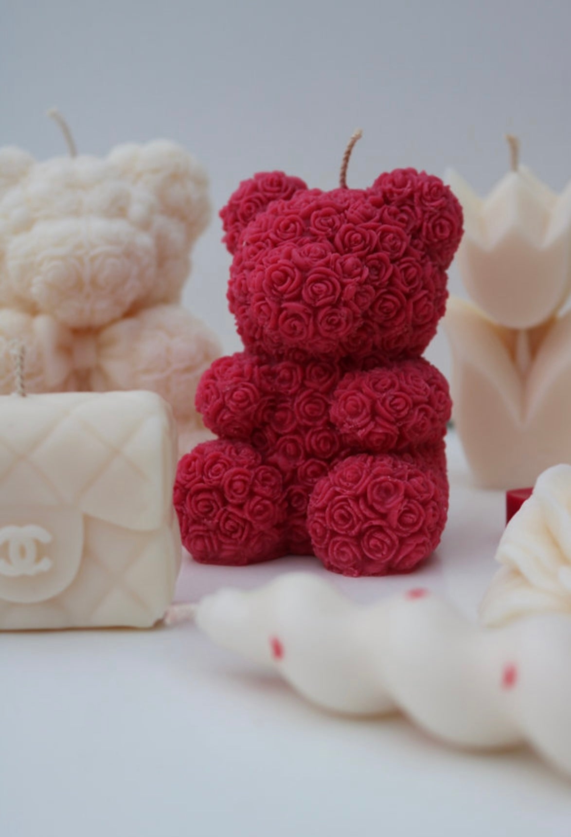 Bougie Teddy bear boutons de roses coloris au choix