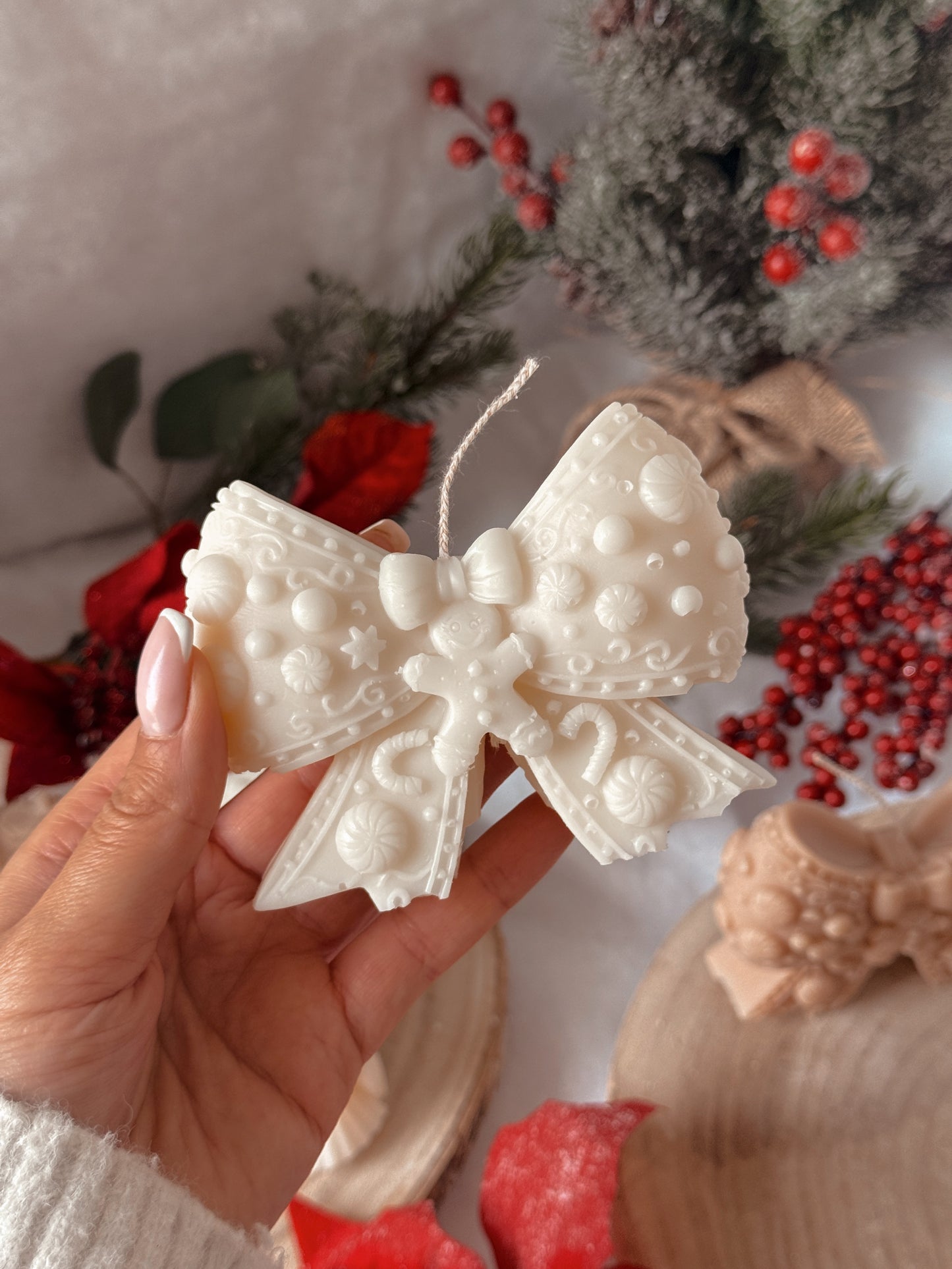 Bougie noeud pain d’épice  fait main en cire d’olive coloris et senteur au choix