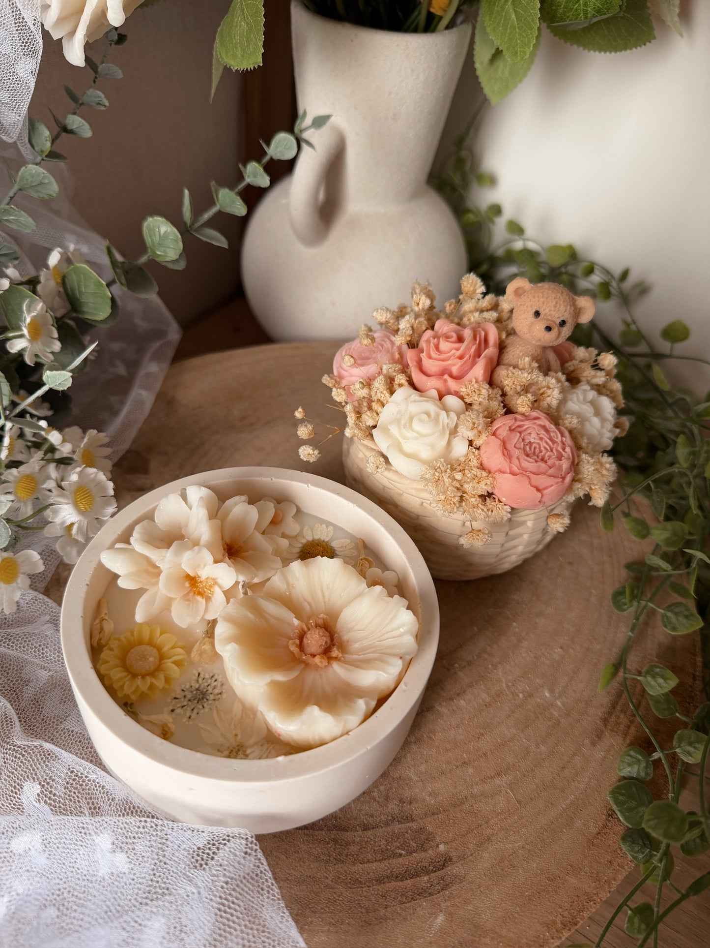 Bouquet de fondants parfumés panier fait main en jesmonite senteur gaufre