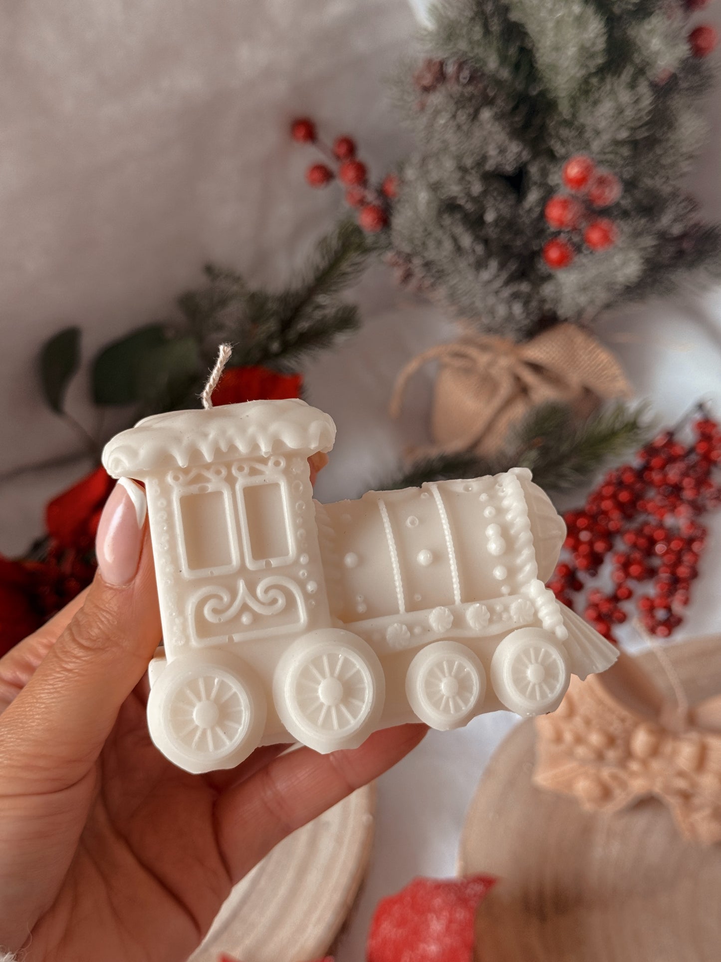 Bougie petit train fait main en cire d’olive coloris et senteur au choix