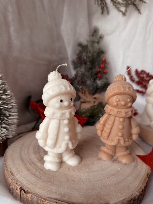 Bougie bonhomme de neige fait main en cire d’olive coloris au choix