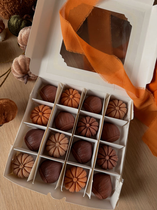 Coffret de 16 fondants parfumés citrouille & châtaignes senteur automne gourmand et châtaignes grillées