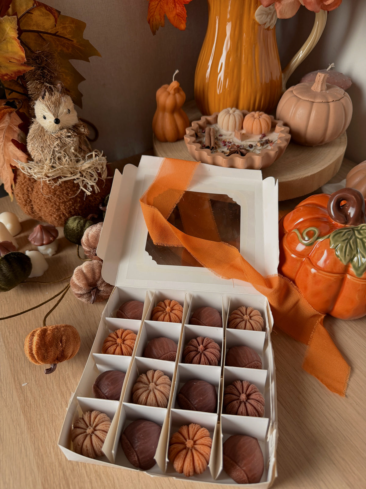 Coffret de 16 fondants parfumés citrouille & châtaignes senteur automne gourmand et châtaignes grillées