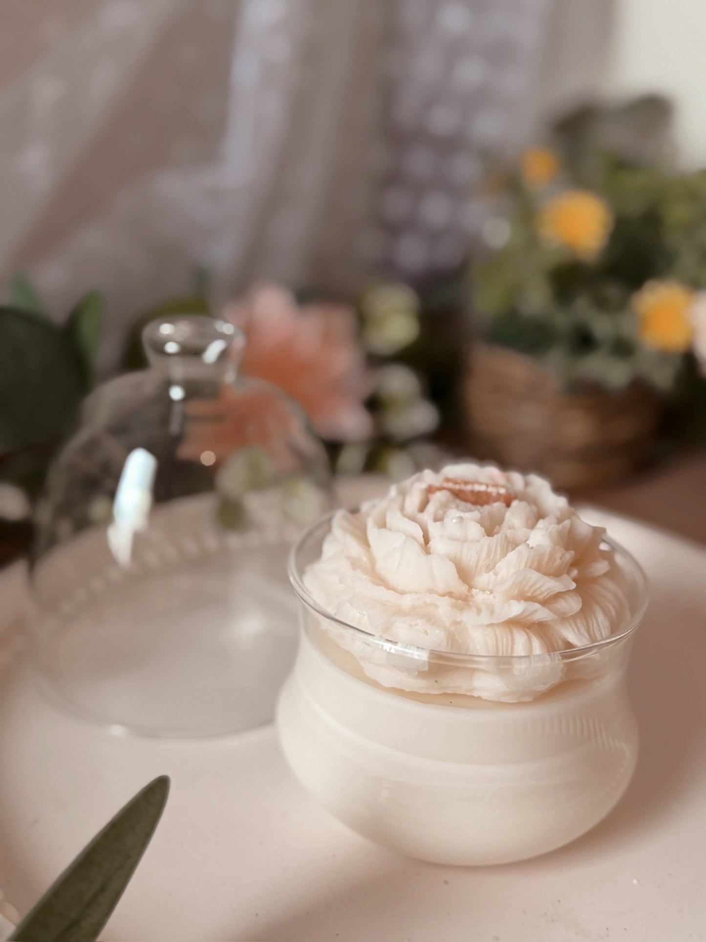 Bougie sous cloche Pivoine senteur bois de rose