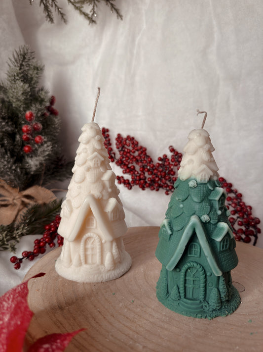 Bougie maison sapin fait main en cire d’olive coloris au choix